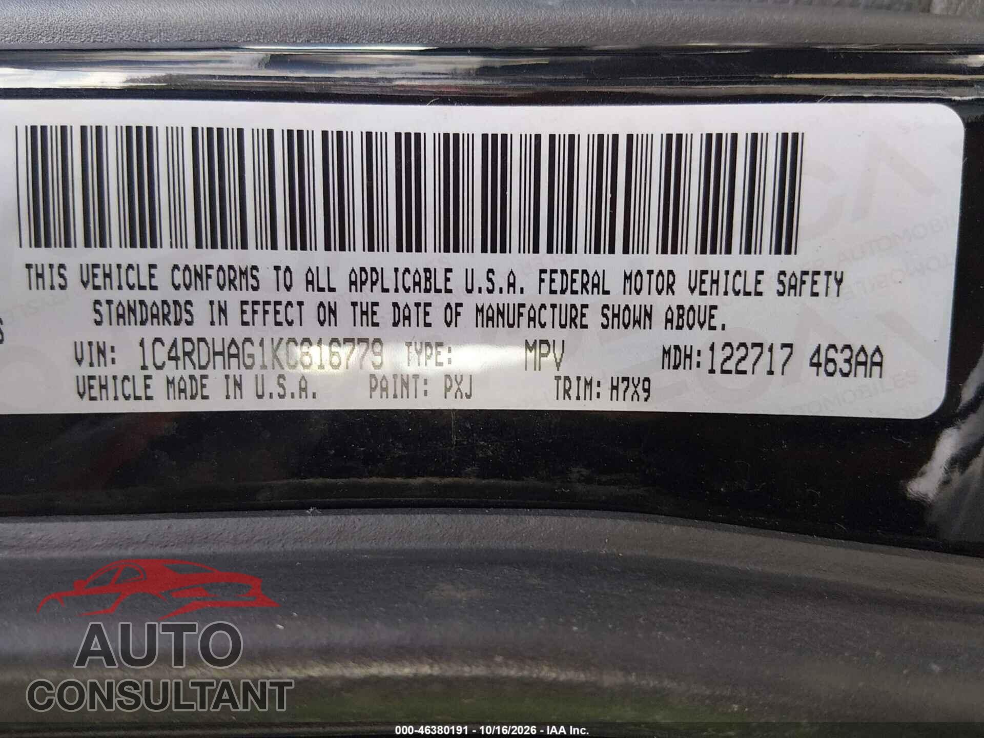 DODGE DURANGO 2019 - 1C4RDHAG1KC616779