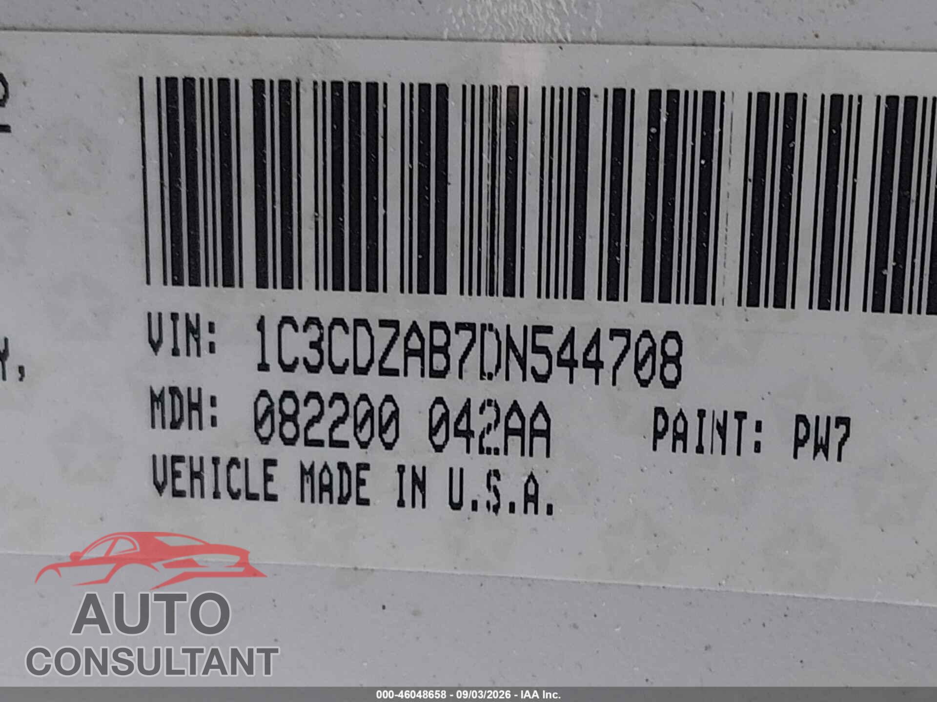 DODGE AVENGER 2013 - 1C3CDZAB7DN544708