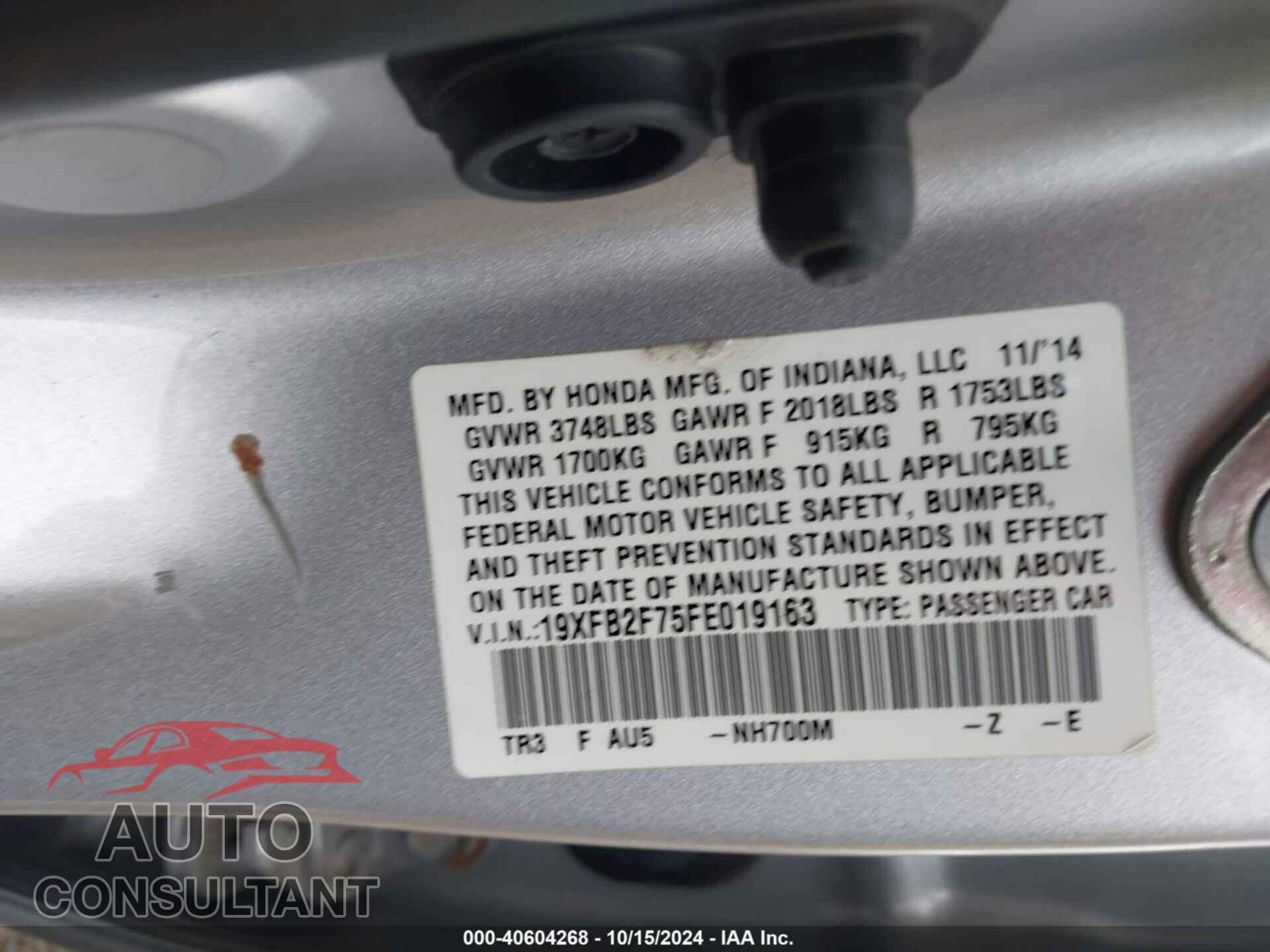HONDA CIVIC 2015 - 19XFB2F75FE019163