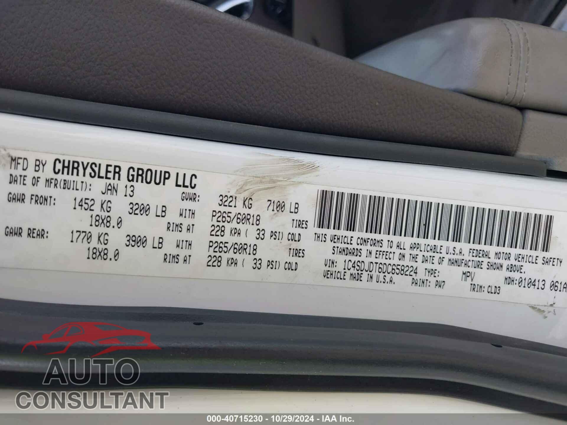 DODGE DURANGO 2013 - 1C4SDJDT6DC658224