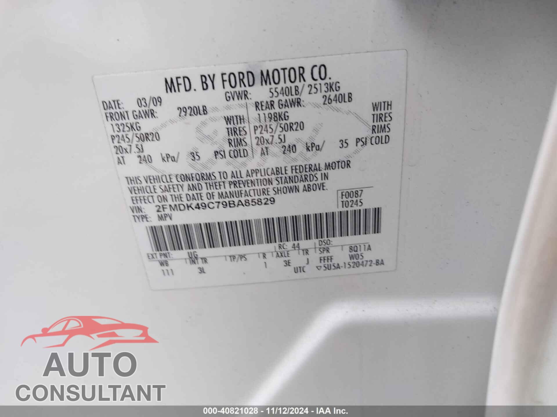 FORD EDGE 2009 - 2FMDK49C79BA85829