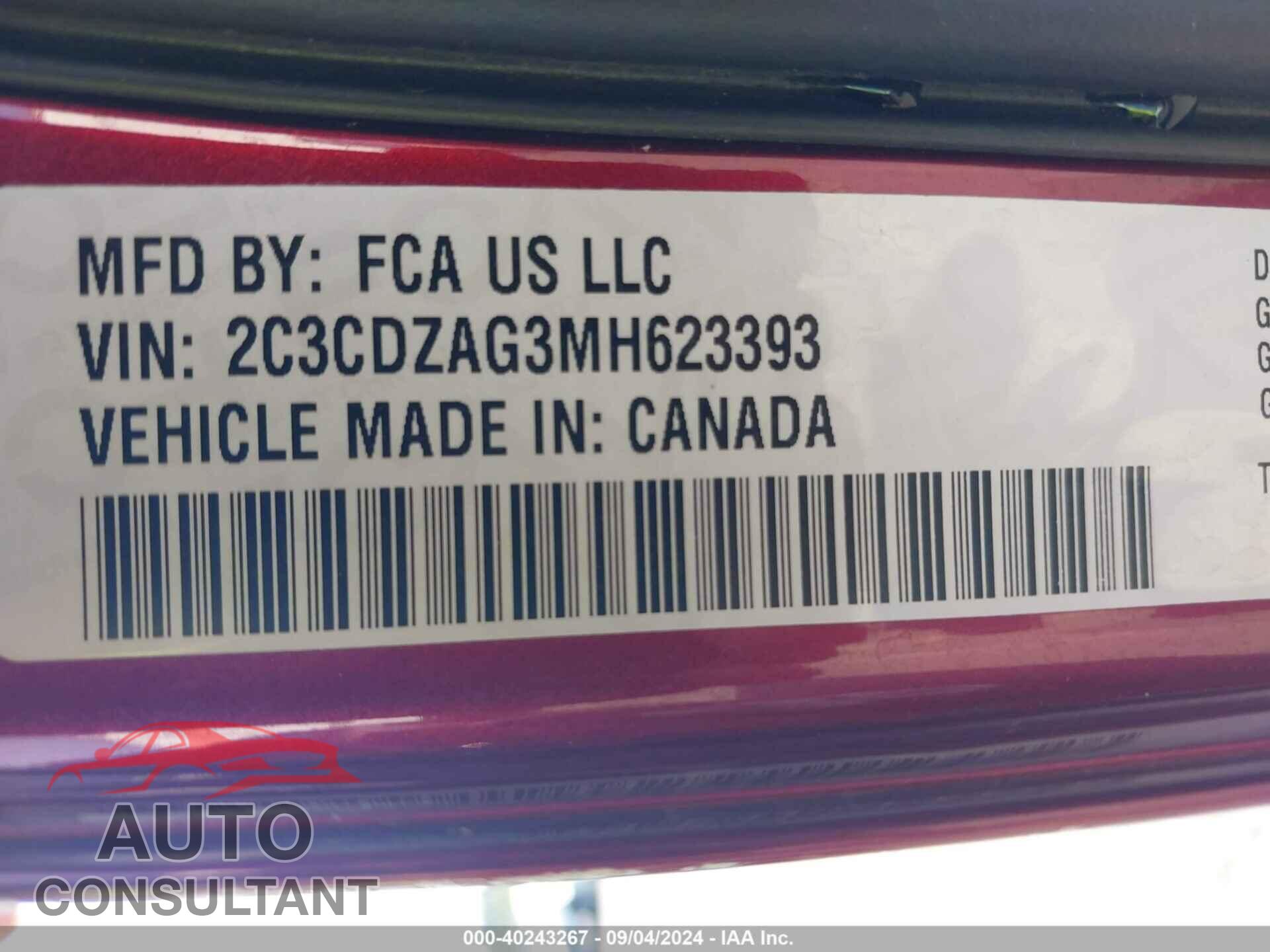 DODGE CHALLENGER 2021 - 2C3CDZAG3MH623393