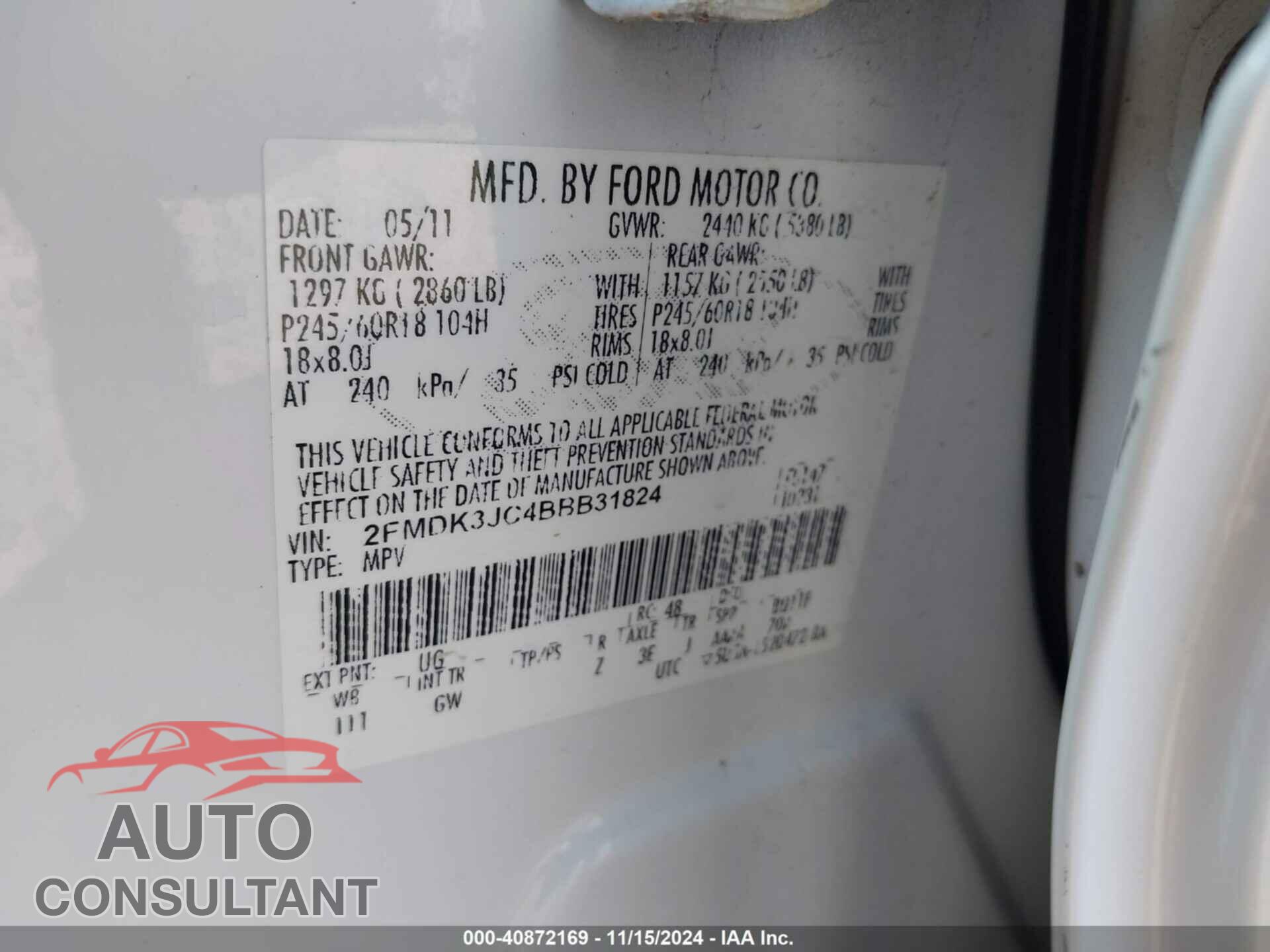 FORD EDGE 2011 - 2FMDK3JC4BBB31824