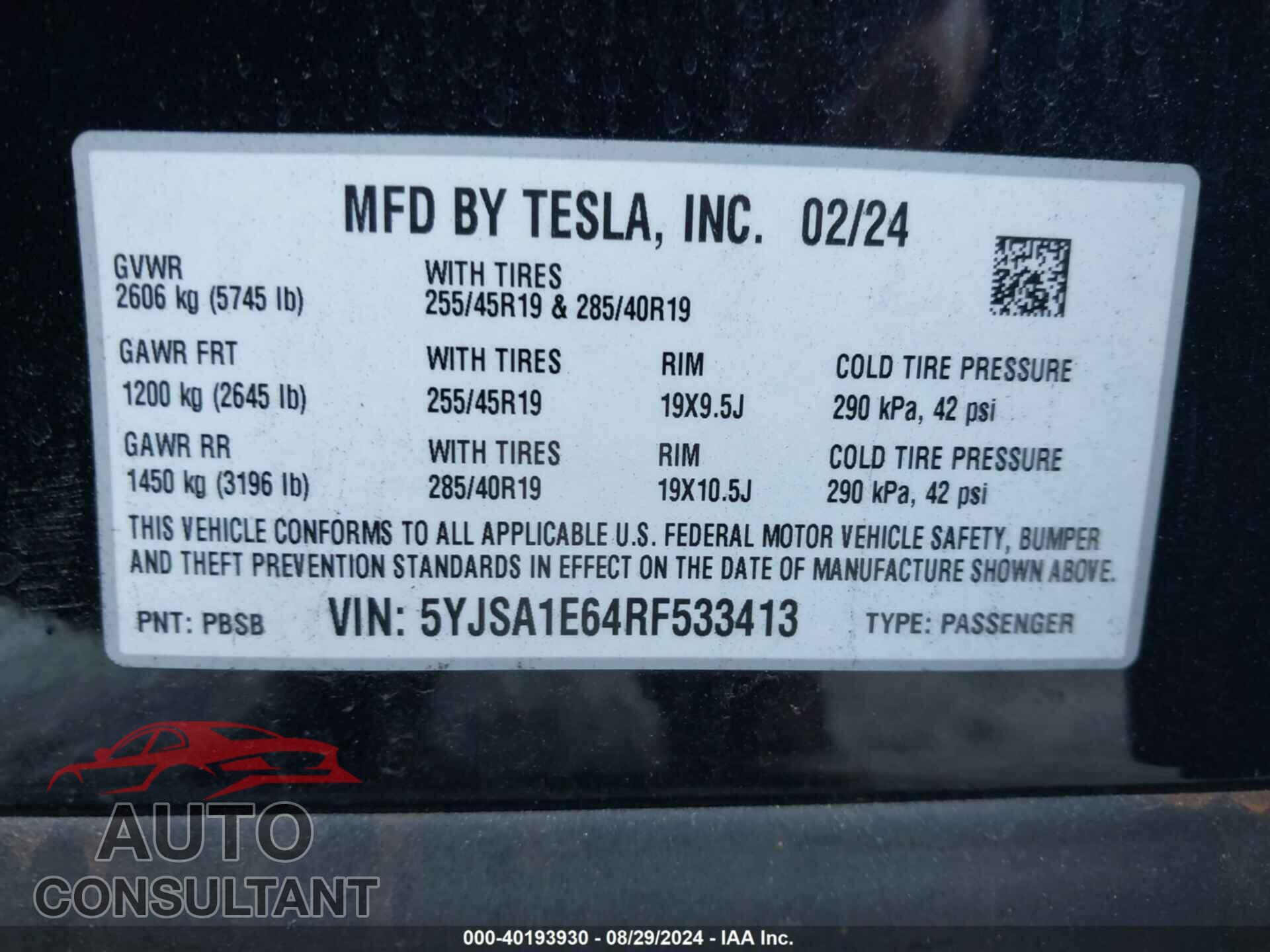 TESLA MODEL S 2024 - 5YJSA1E64RF533413