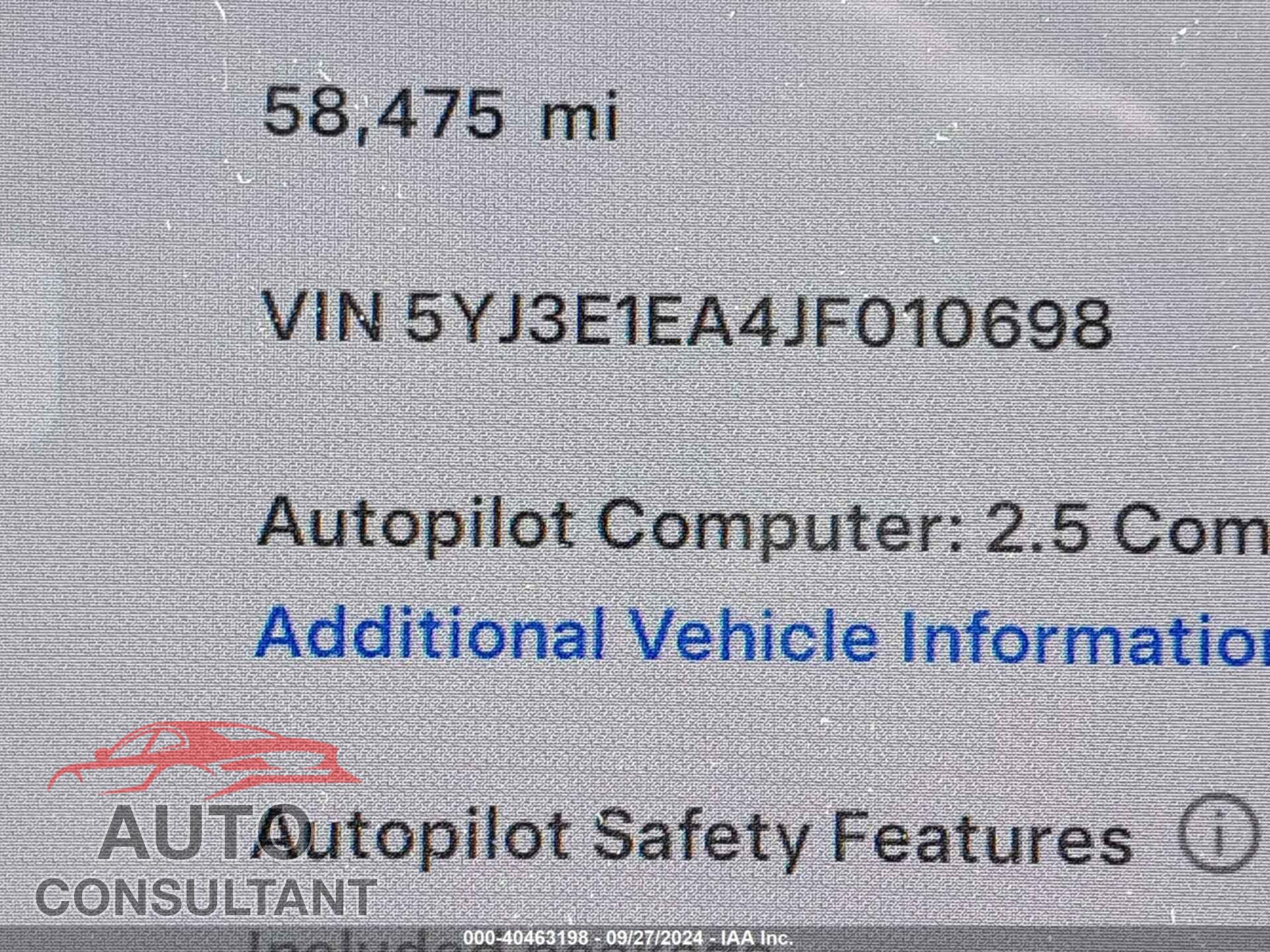 TESLA MODEL 3 2018 - 5YJ3E1EA4JF010698