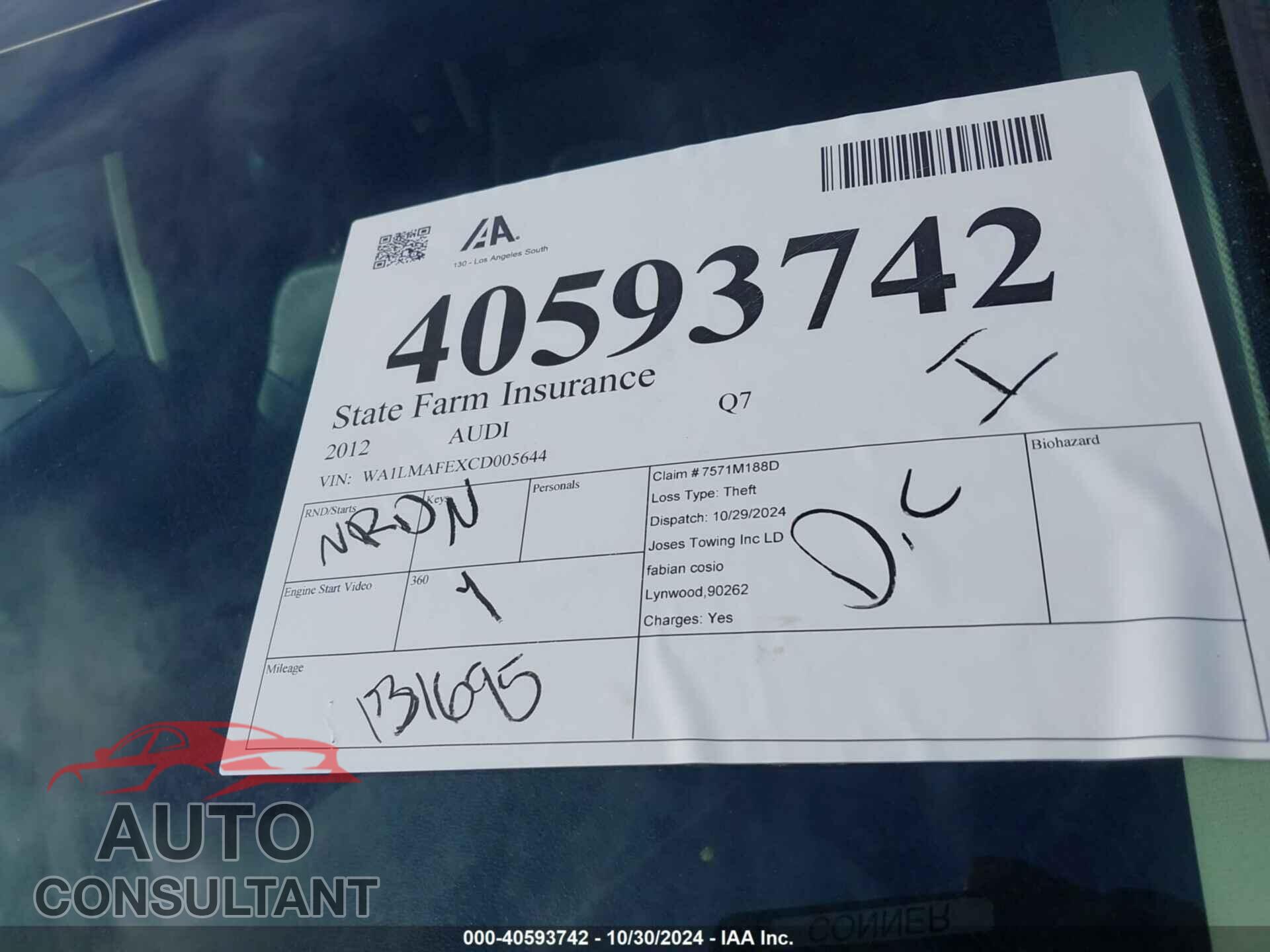 AUDI Q7 2012 - WA1LMAFEXCD005644