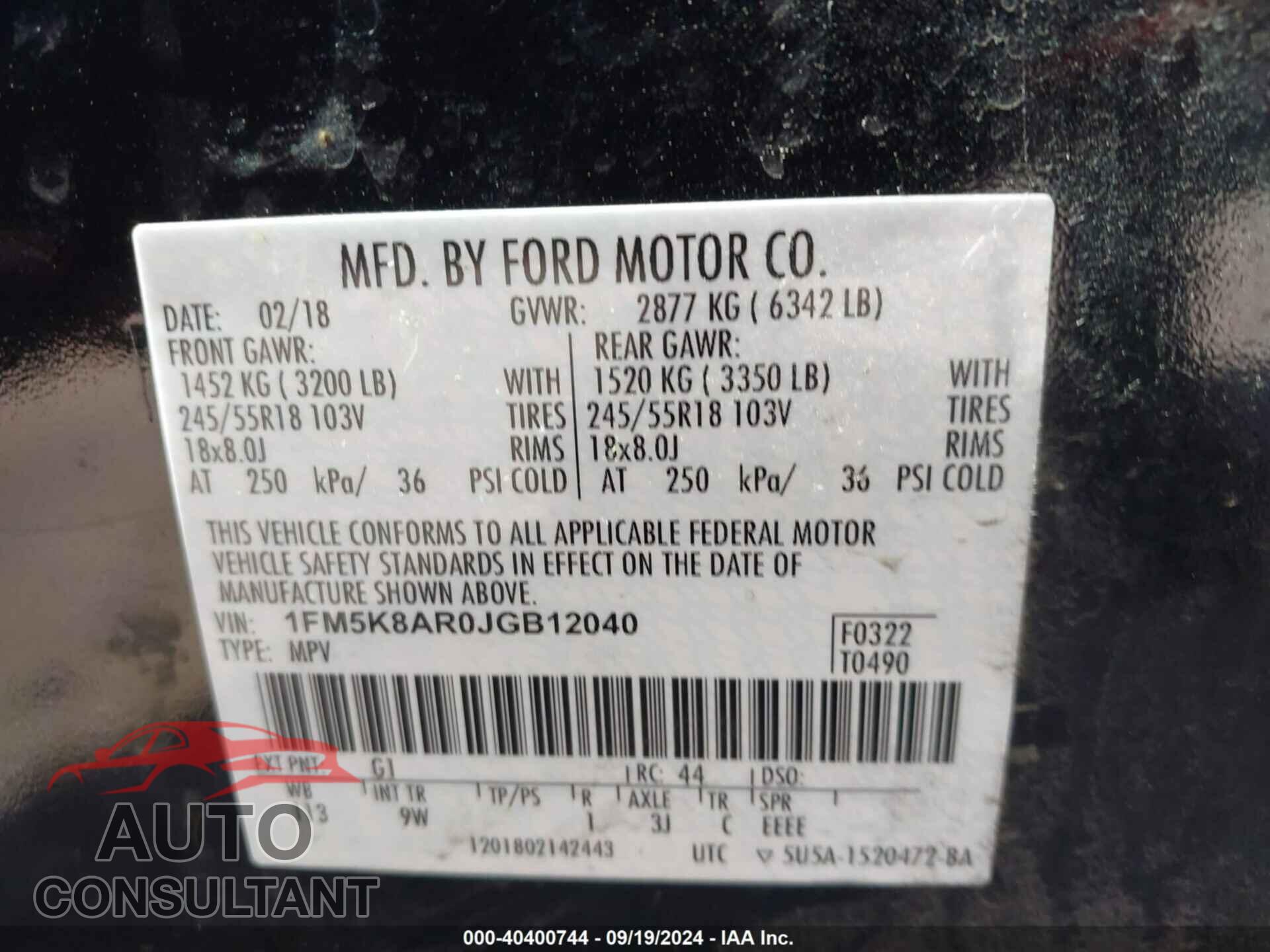 FORD POLICE INTERCEPTOR UTILITY 2018 - 1FM5K8AR0JGB12040