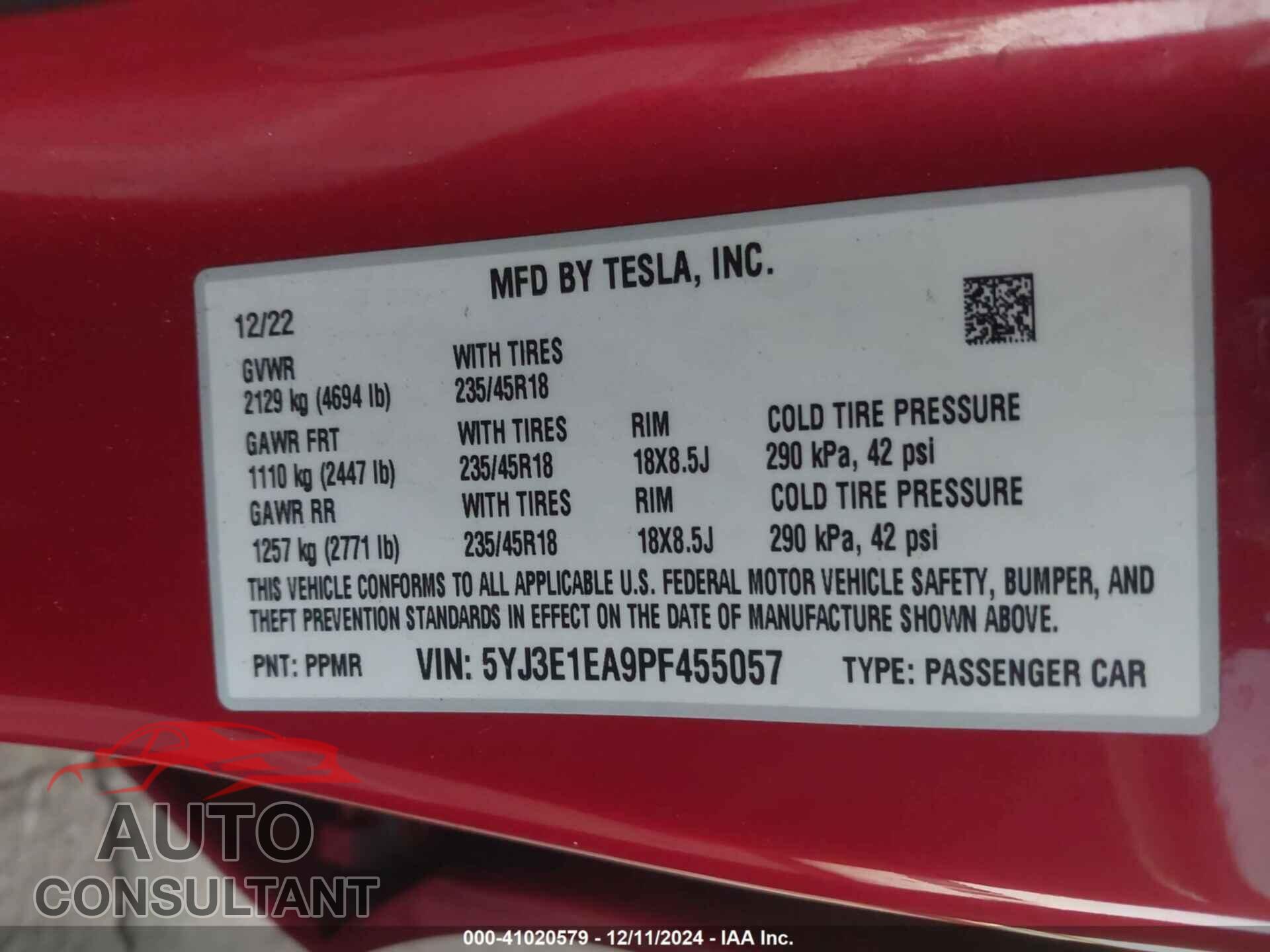 TESLA MODEL 3 2023 - 5YJ3E1EA9PF455057