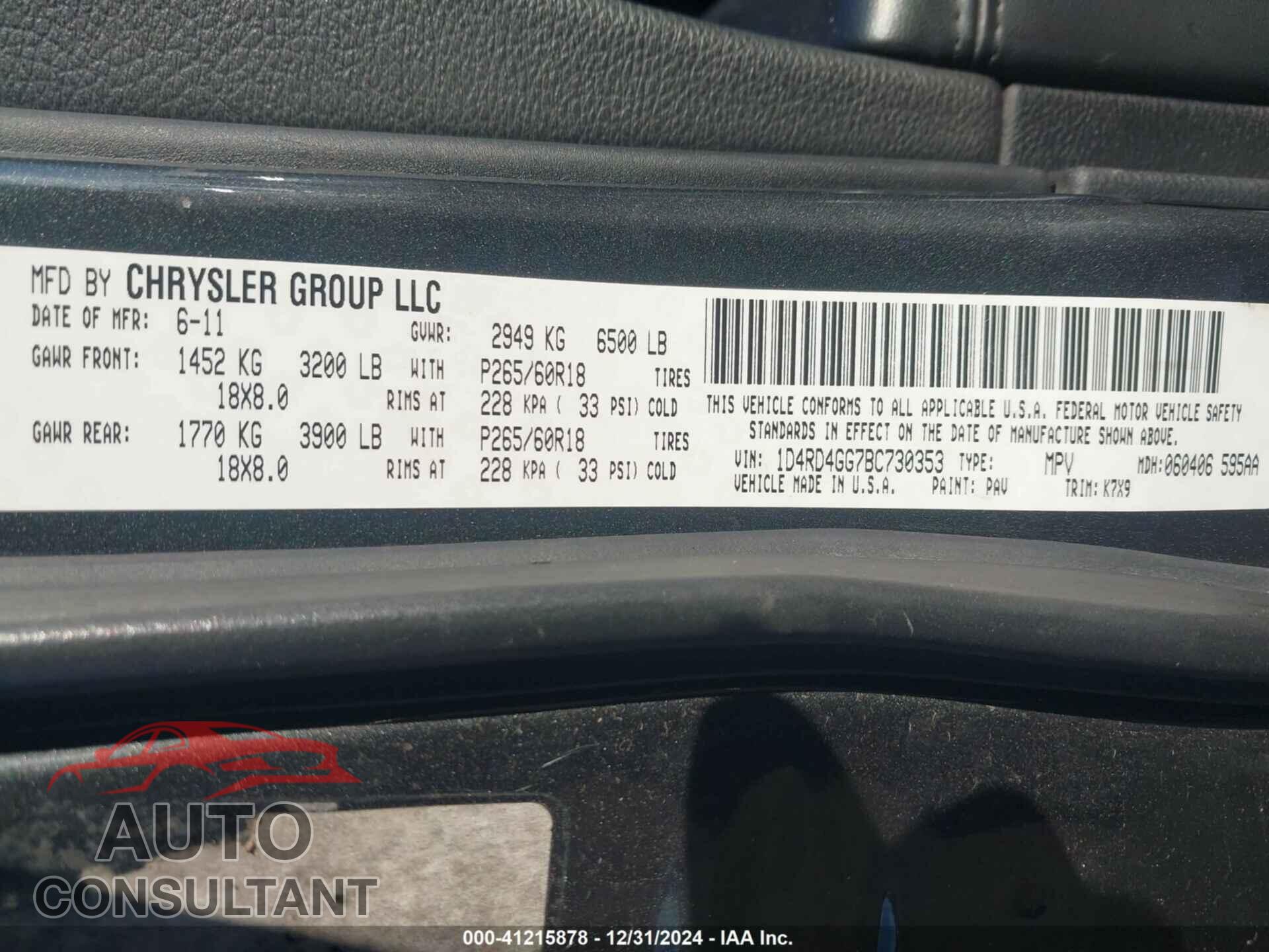 DODGE DURANGO 2011 - 1D4RD4GG7BC730353