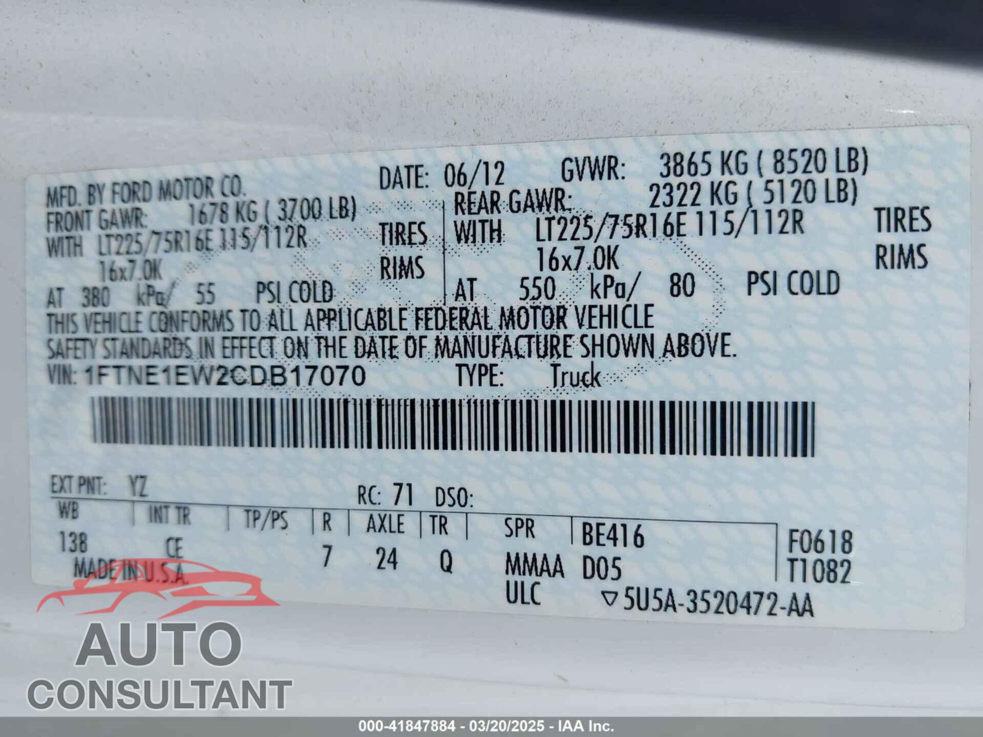 FORD E-150 2012 - 1FTNE1EW2CDB17070