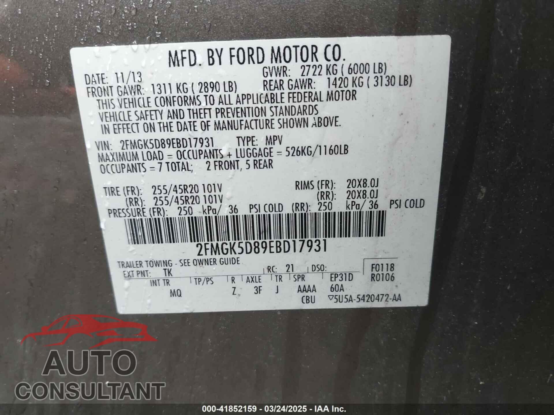 FORD FLEX 2014 - 2FMGK5D89EBD17931