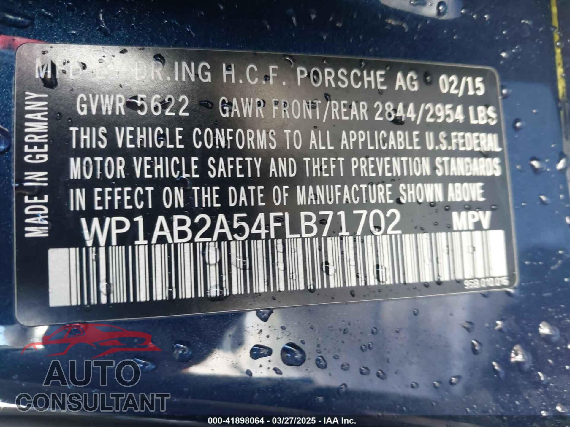 PORSCHE MACAN 2015 - WP1AB2A54FLB71702