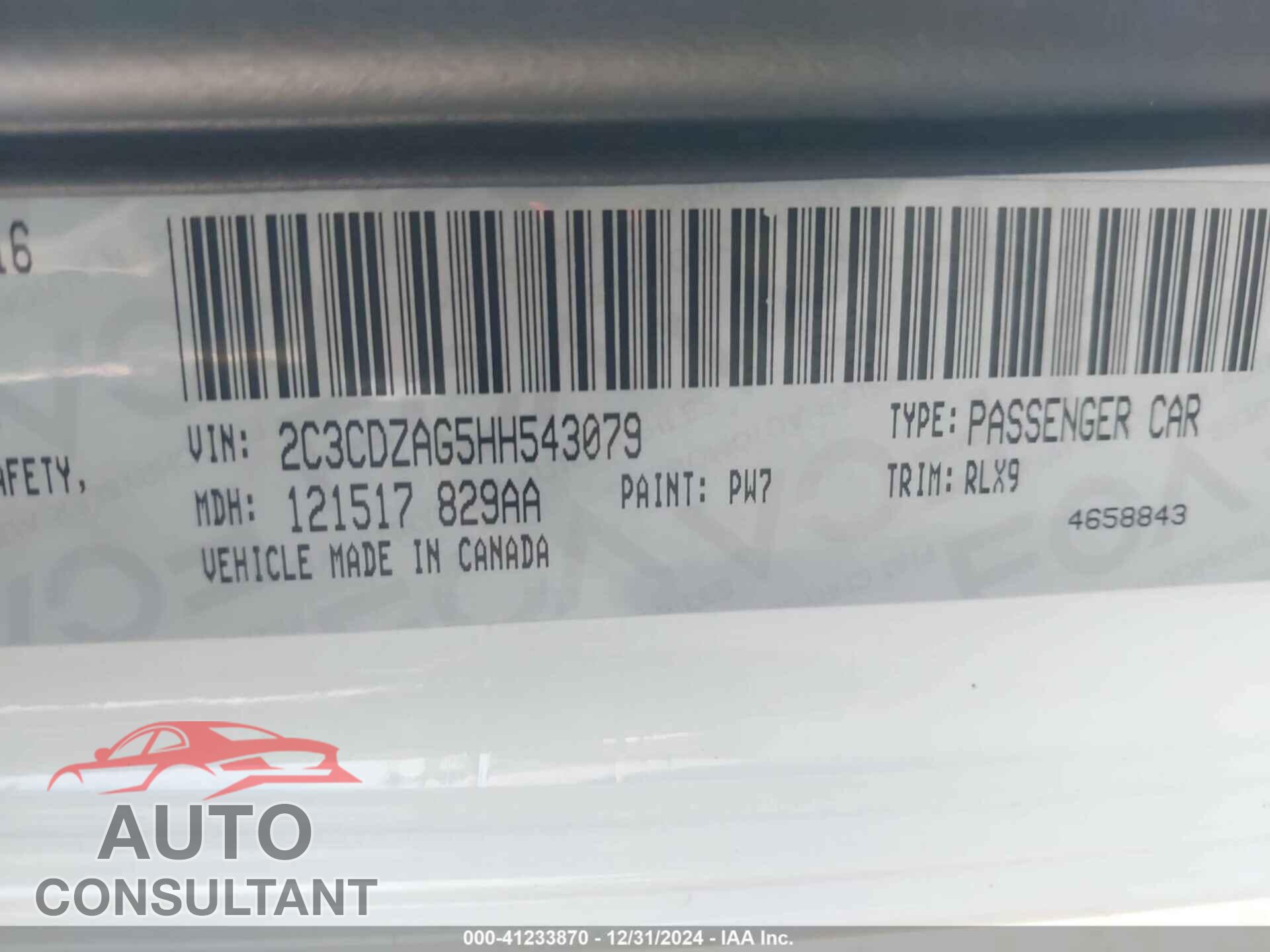 DODGE CHALLENGER 2017 - 2C3CDZAG5HH543079