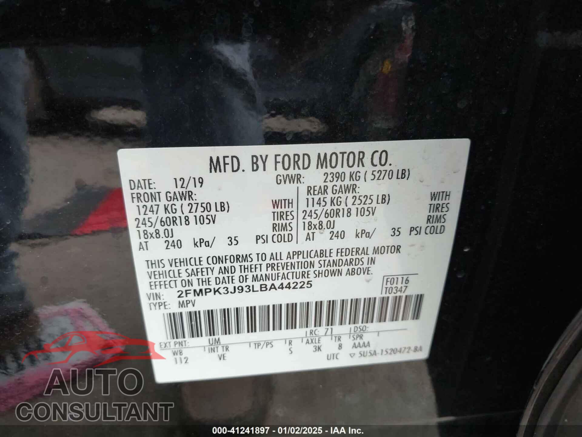 FORD EDGE 2020 - 2FMPK3J93LBA44225