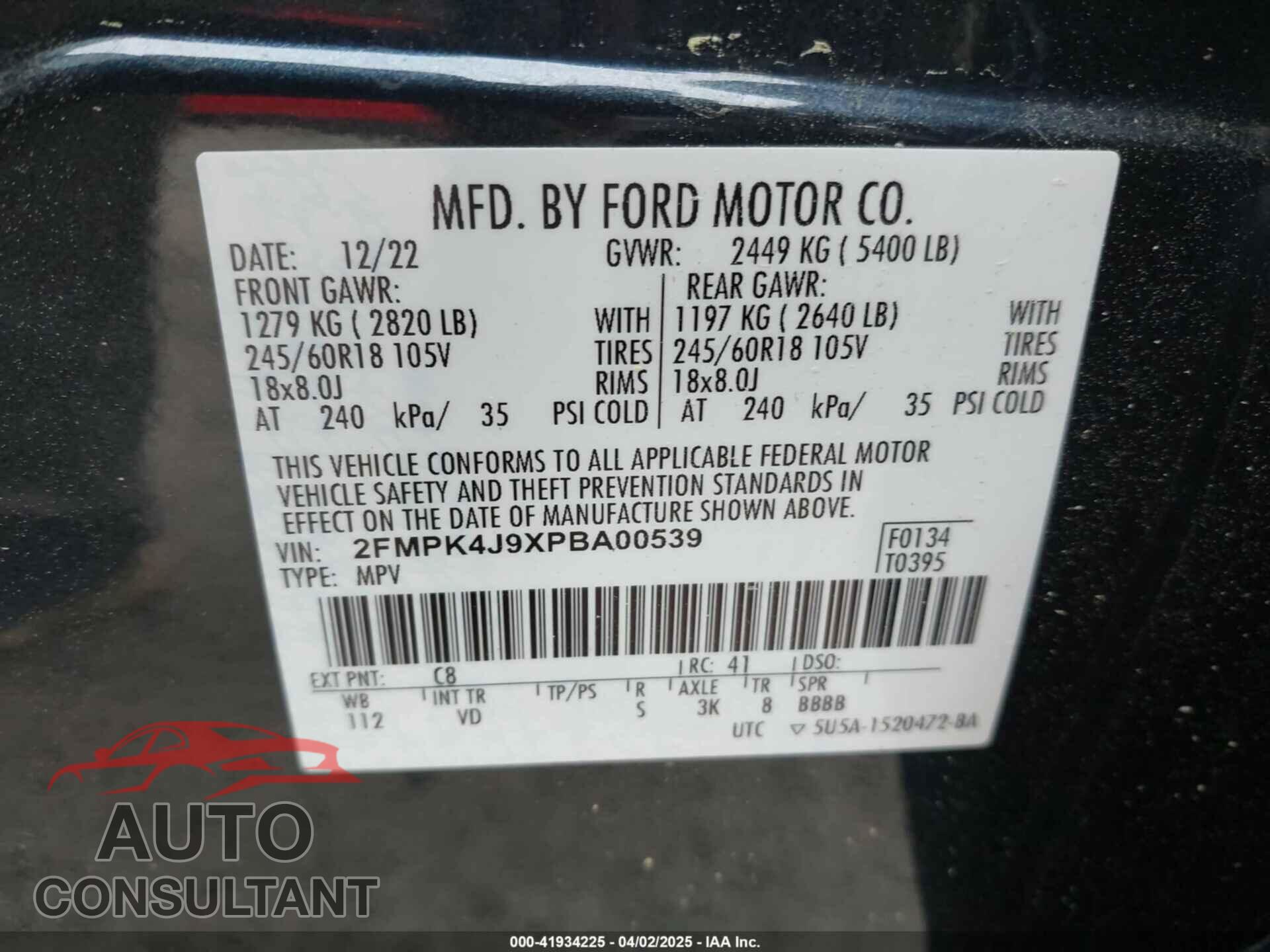 FORD EDGE 2023 - 2FMPK4J9XPBA00539