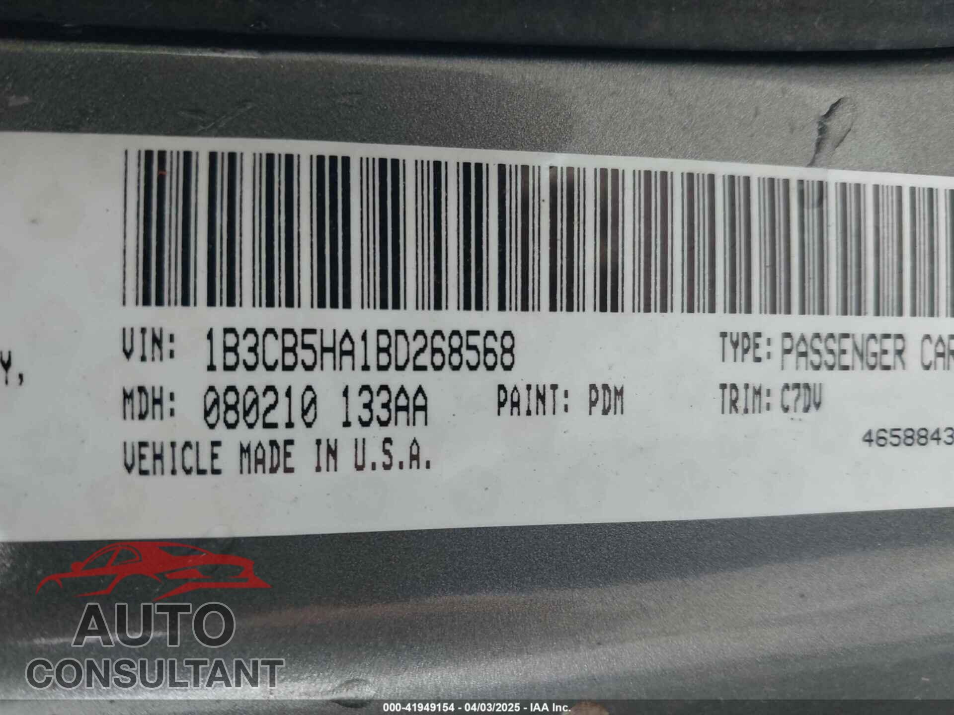 DODGE CALIBER 2011 - 1B3CB5HA1BD268568