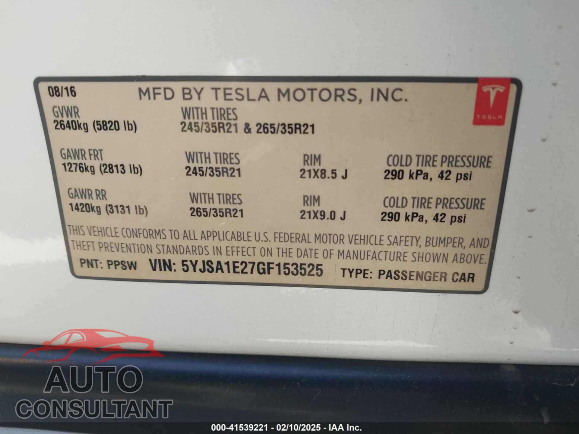 TESLA MODEL S 2016 - 5YJSA1E27GF153525