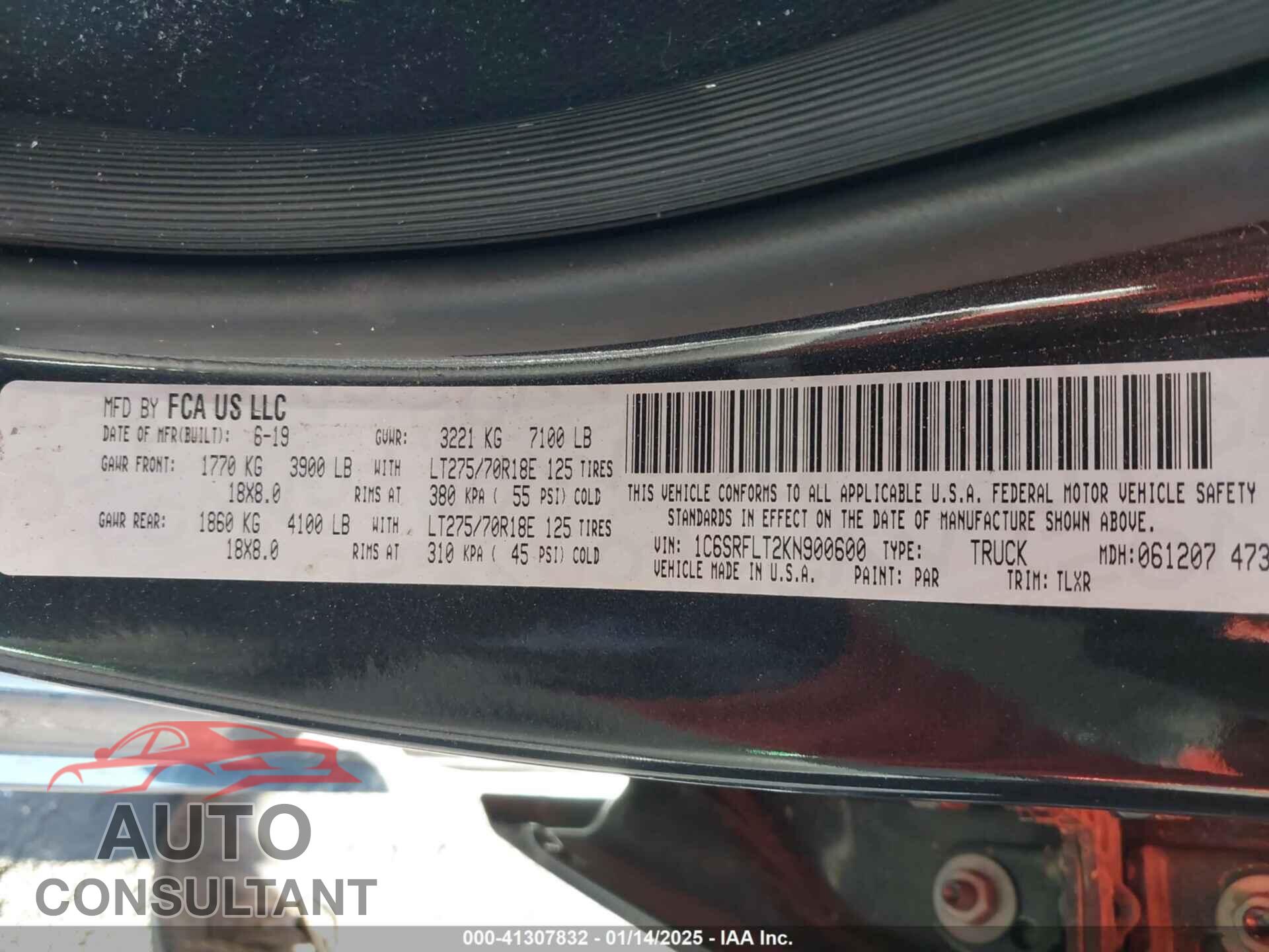 RAM 1500 2019 - 1C6SRFLT2KN900600
