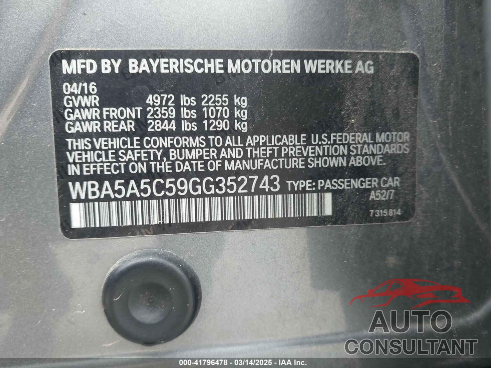 BMW 528I 2016 - WBA5A5C59GG352743