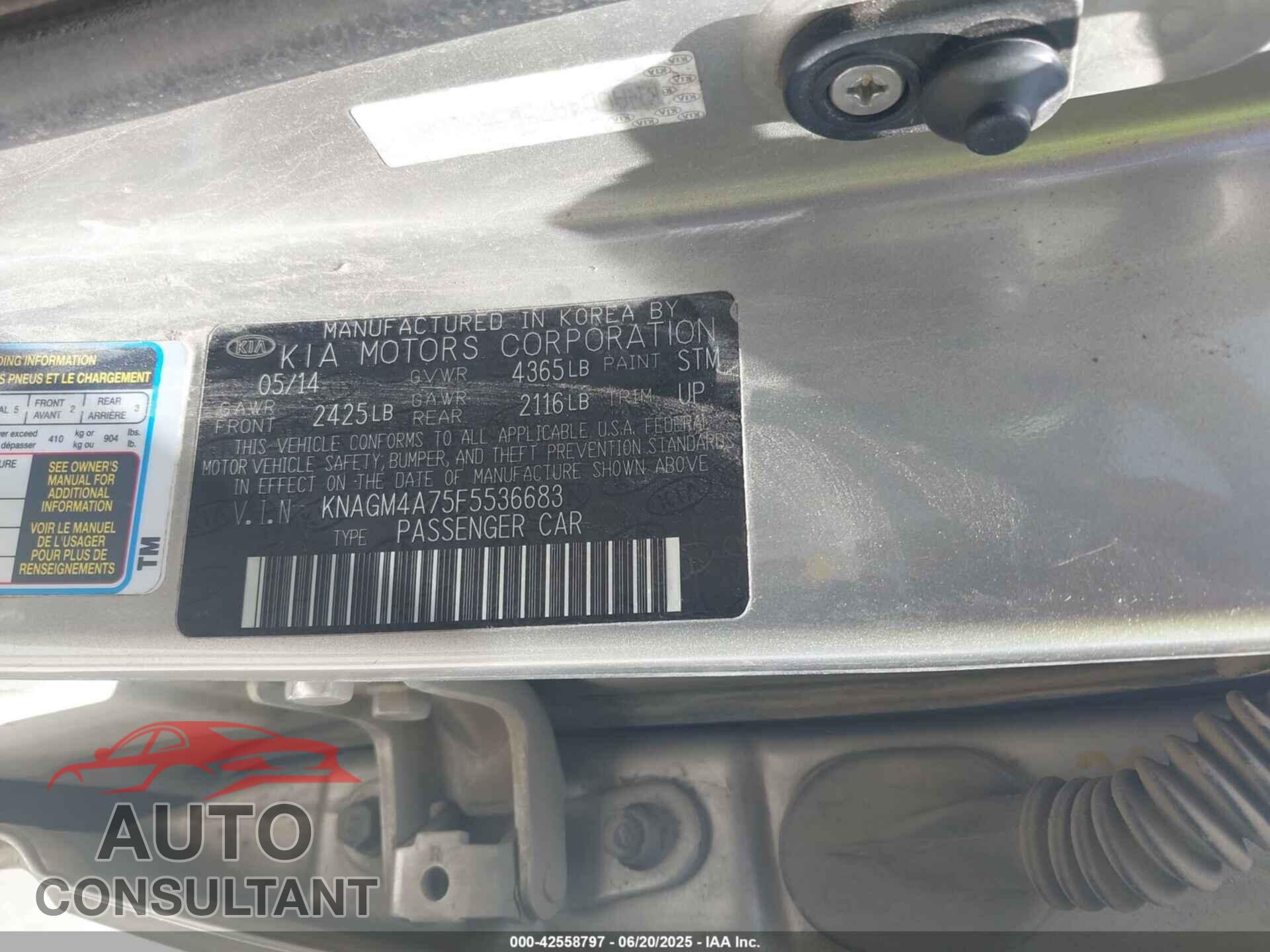 KIA OPTIMA 2015 - KNAGM4A75F5536683