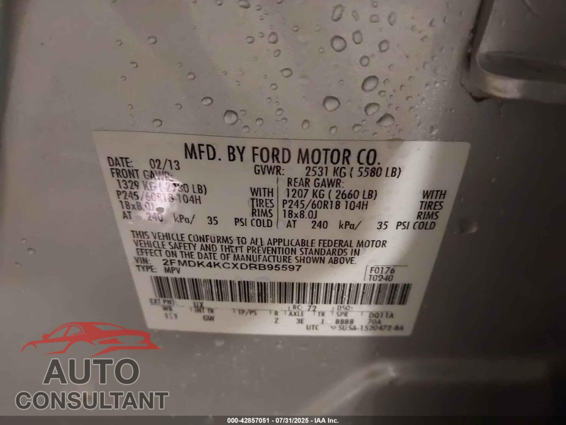 FORD EDGE 2013 - 2FMDK4KCXDBB95597