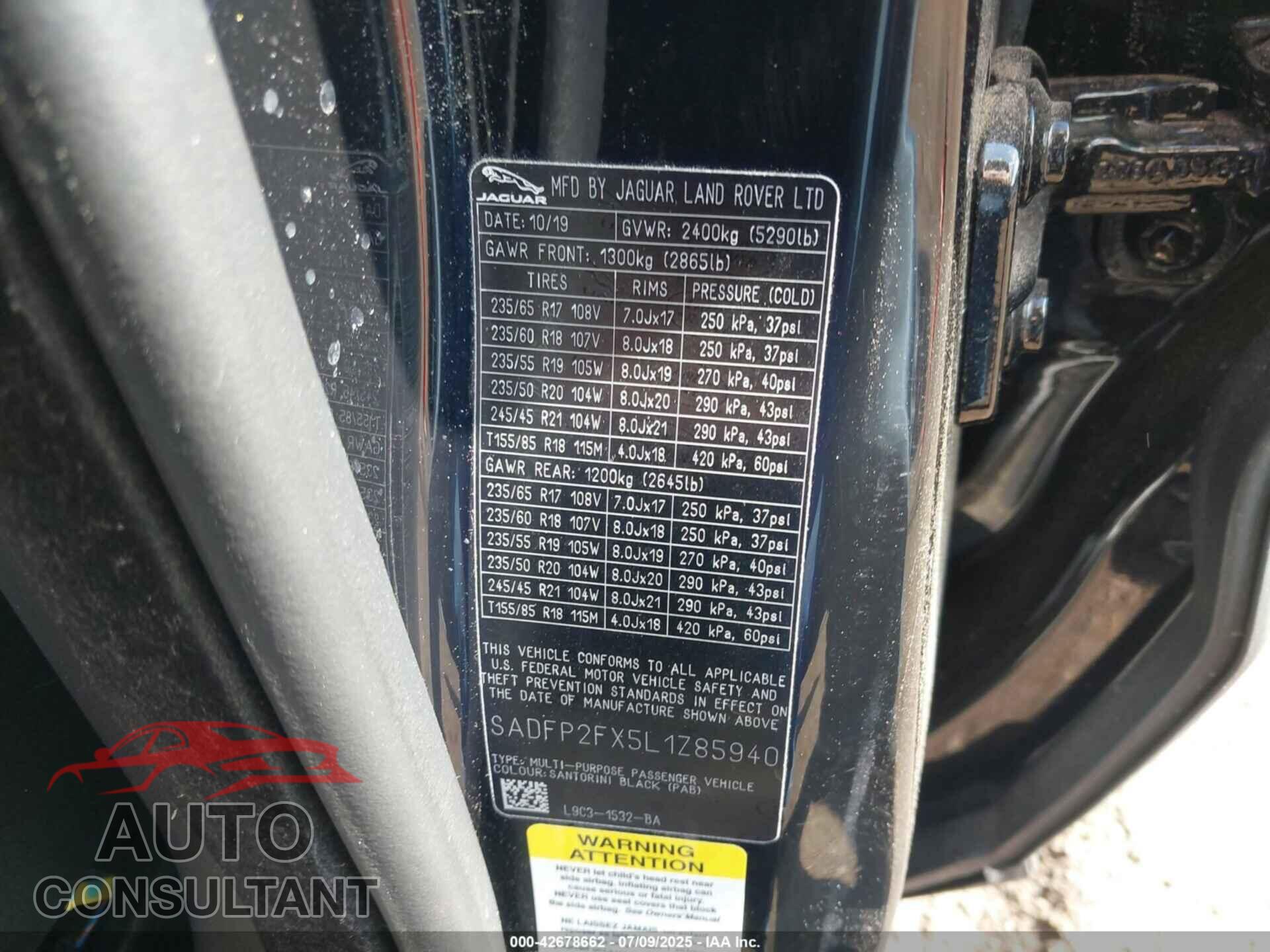 JAGUAR E-PACE 2020 - SADFP2FX5L1Z85940