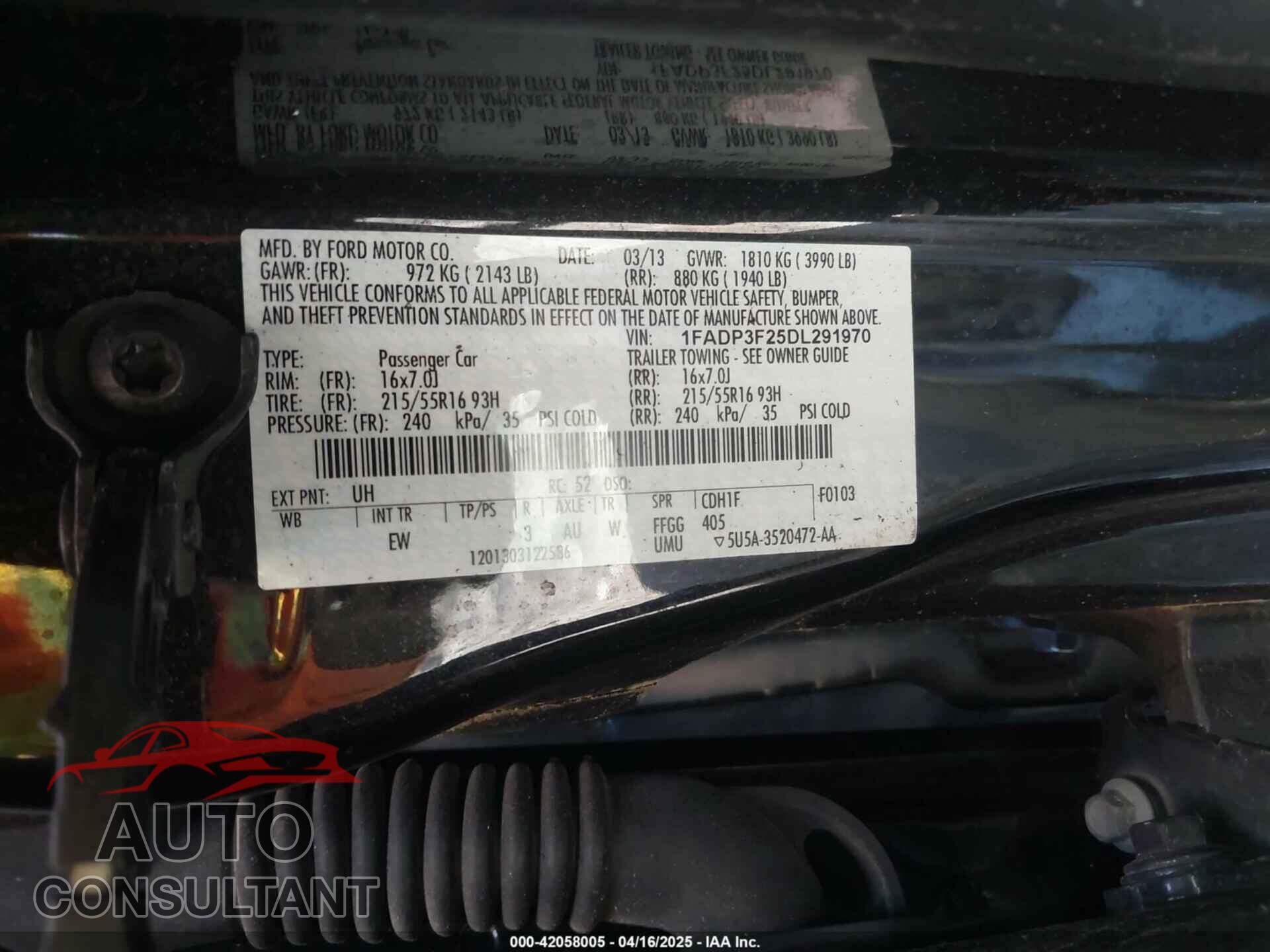 FORD FOCUS 2013 - 1FADP3F25DL291970