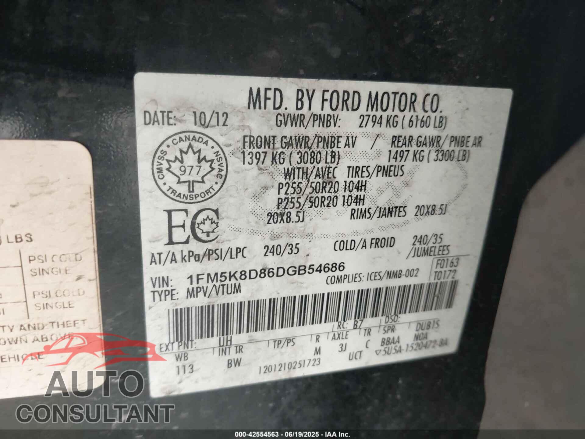 FORD EXPLORER 2013 - 1FM5K8D86DGB54686