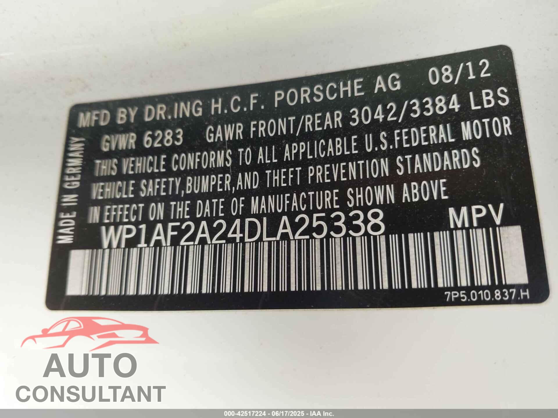 PORSCHE CAYENNE 2013 - WP1AF2A24DLA25338