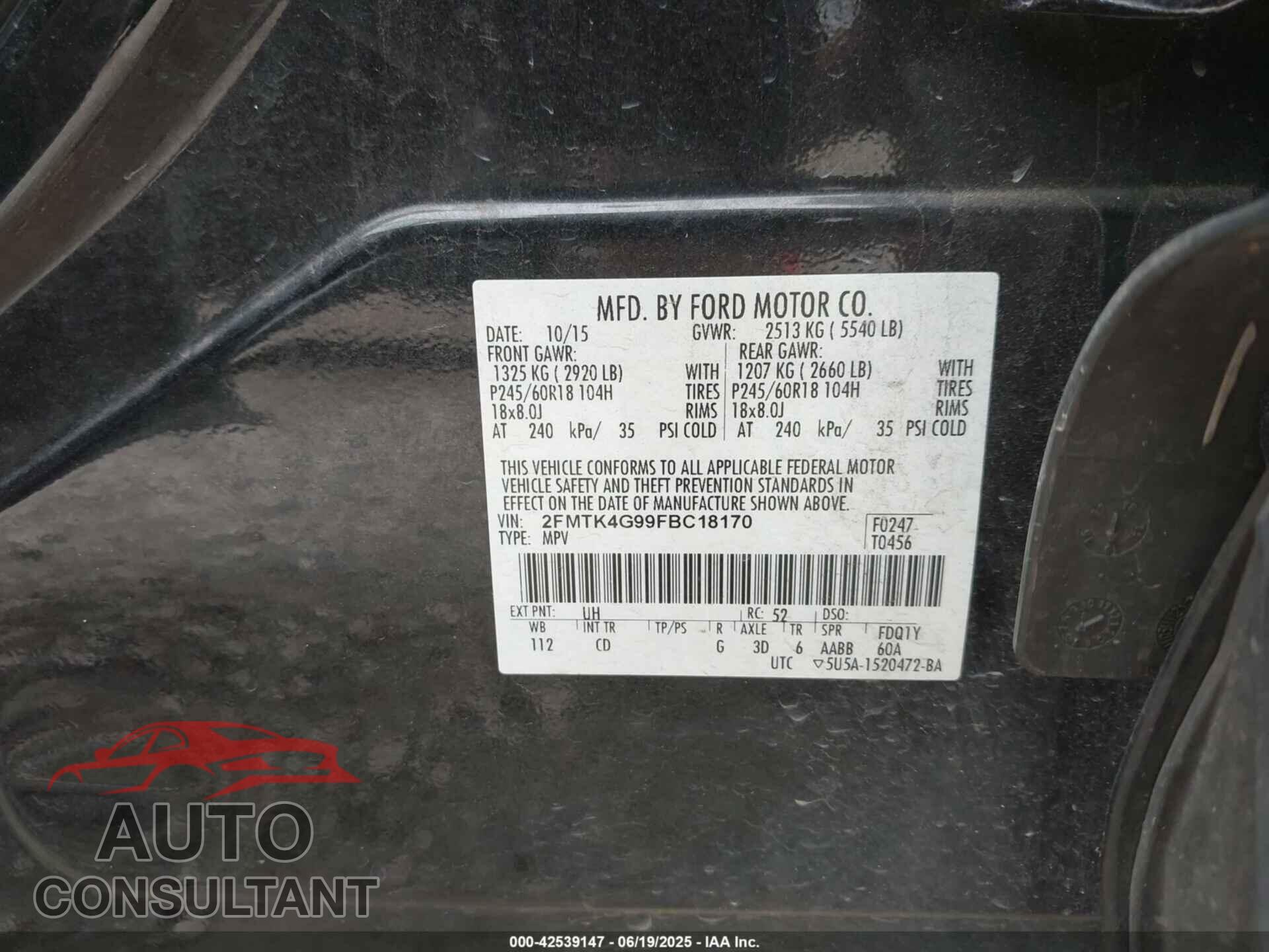 FORD EDGE 2015 - 2FMTK4G99FBC18170