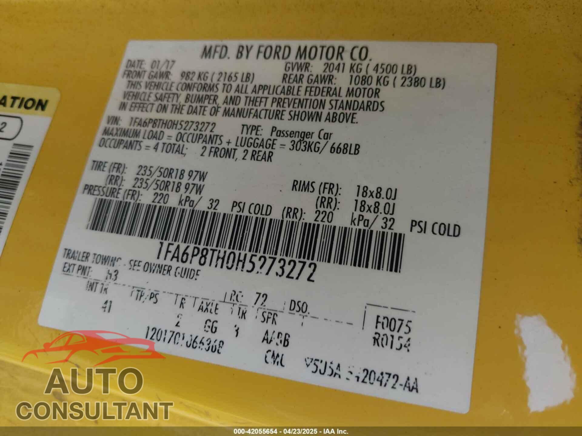 FORD MUSTANG 2017 - 1FA6P8TH0H5273272
