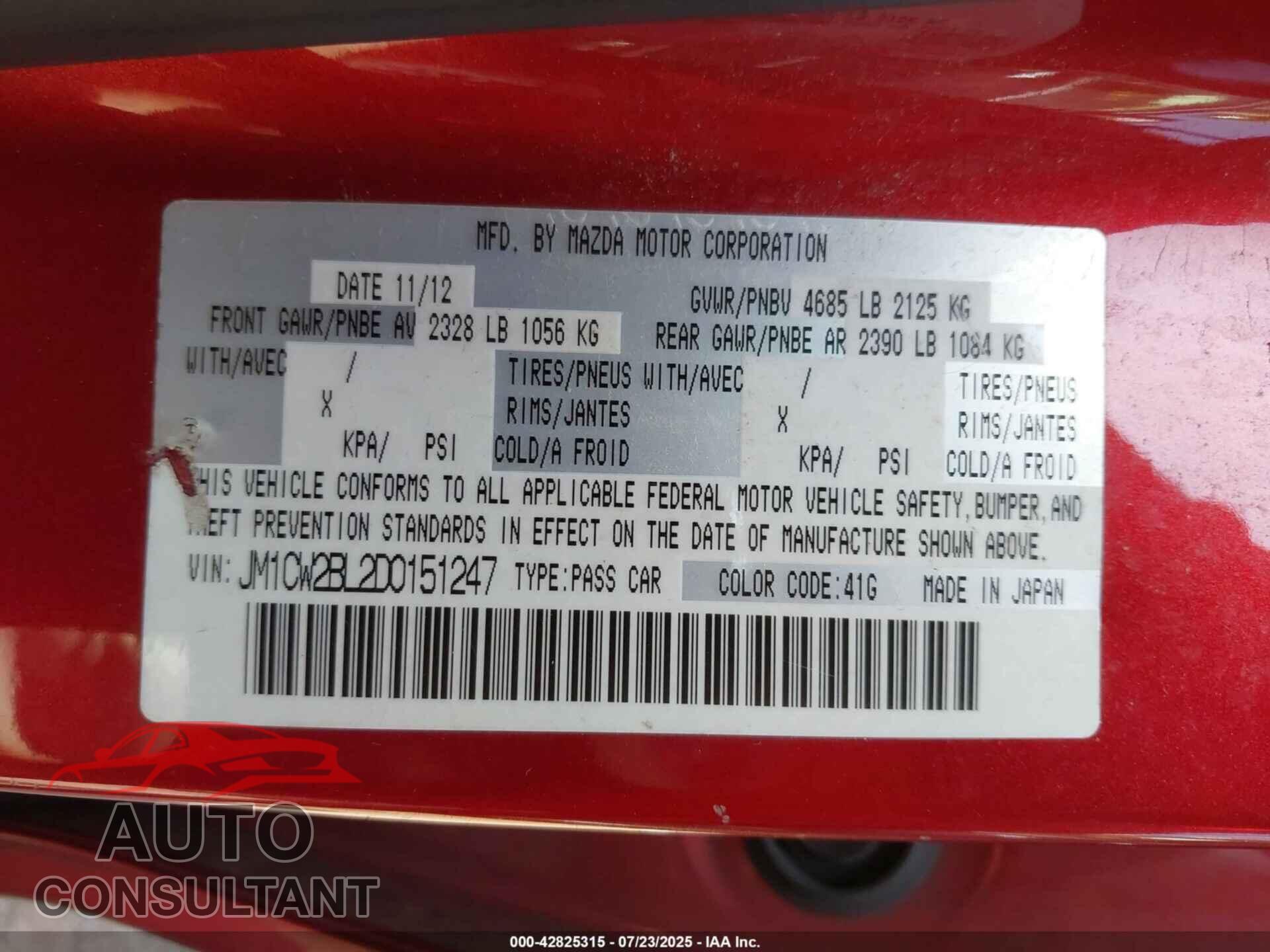 MAZDA MAZDA5 2013 - JM1CW2BL2D0151247
