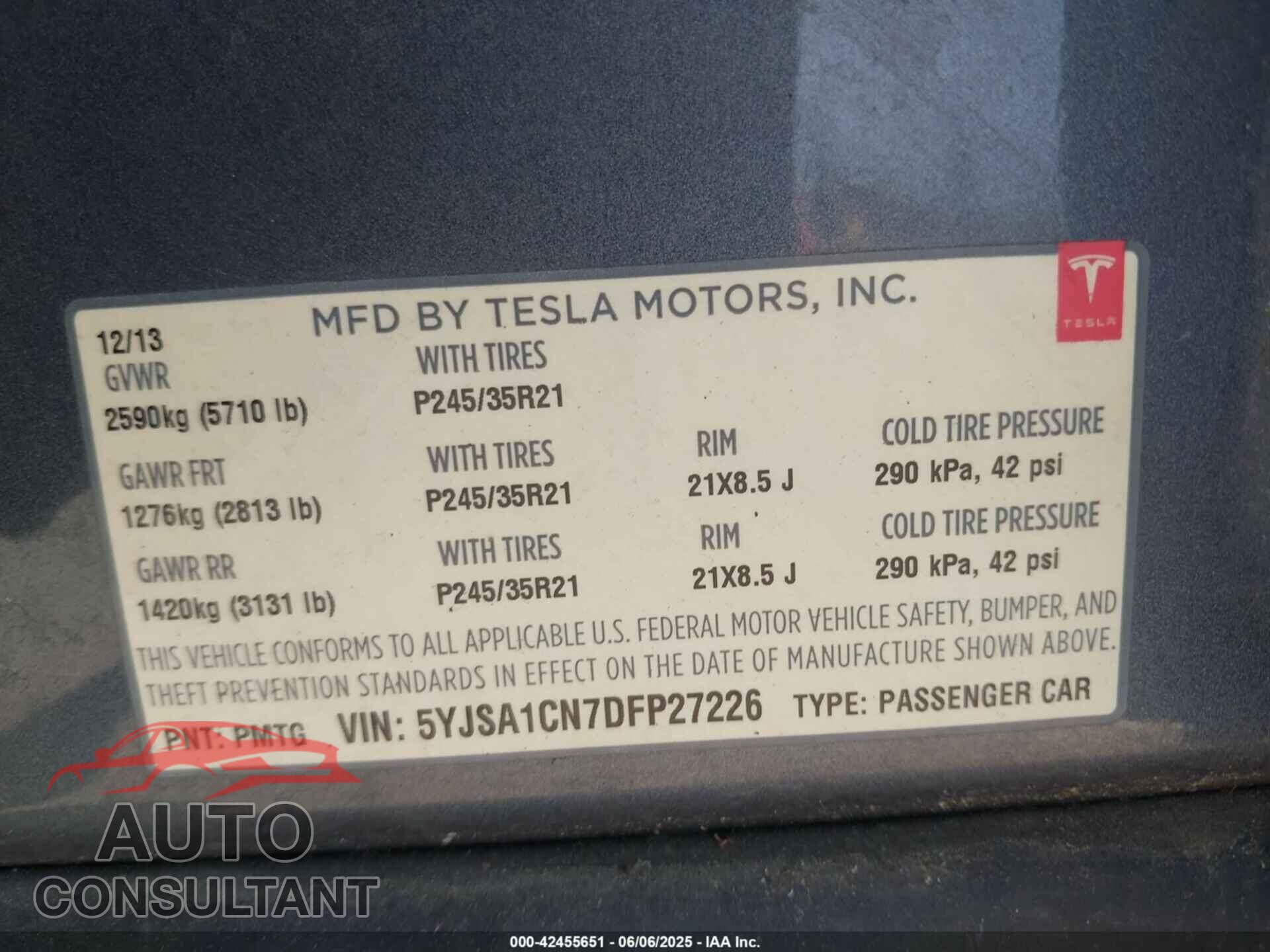 TESLA MODEL S 2013 - 5YJSA1CN7DFP27226