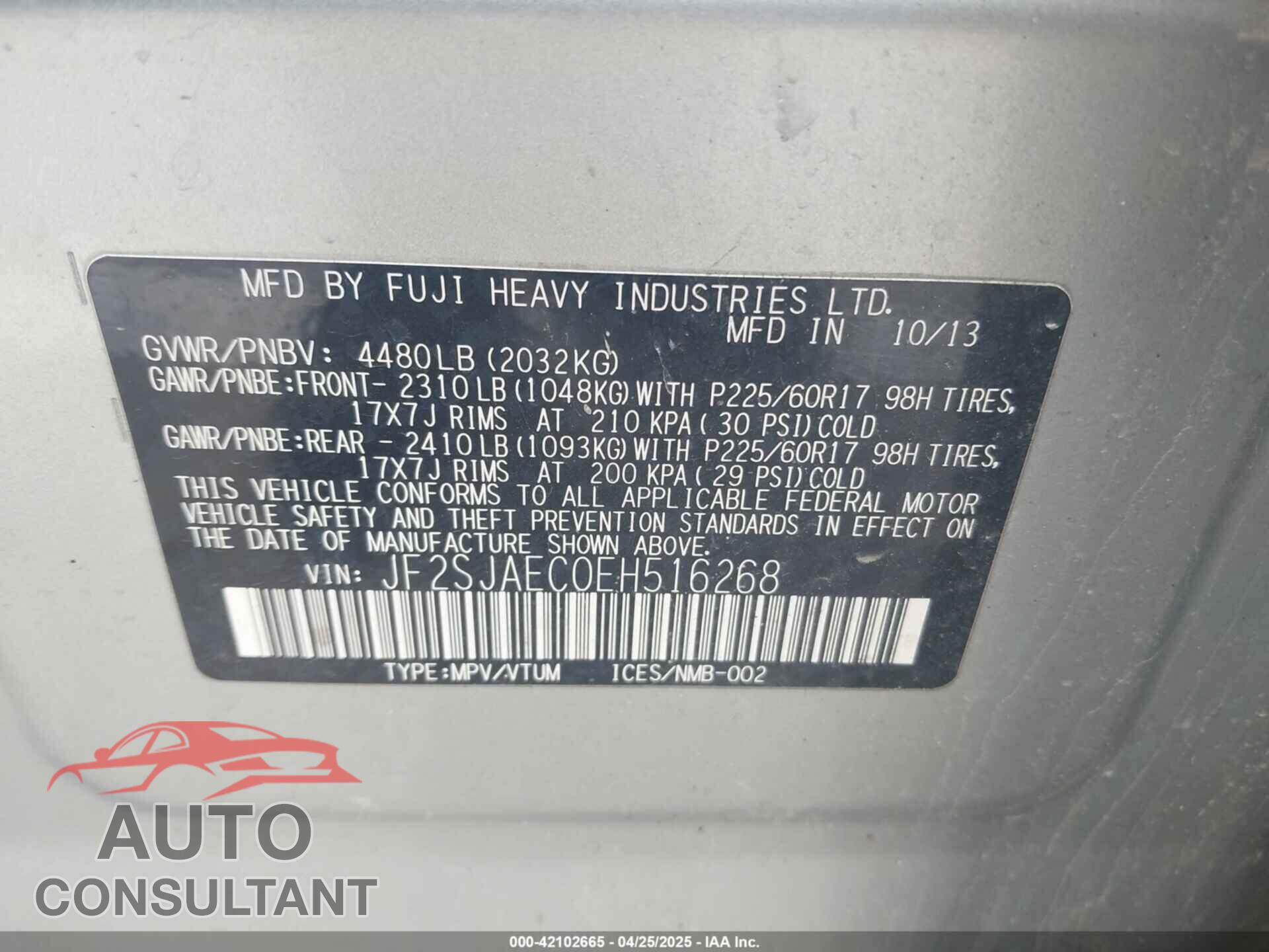 SUBARU FORESTER 2014 - JF2SJAEC0EH516268