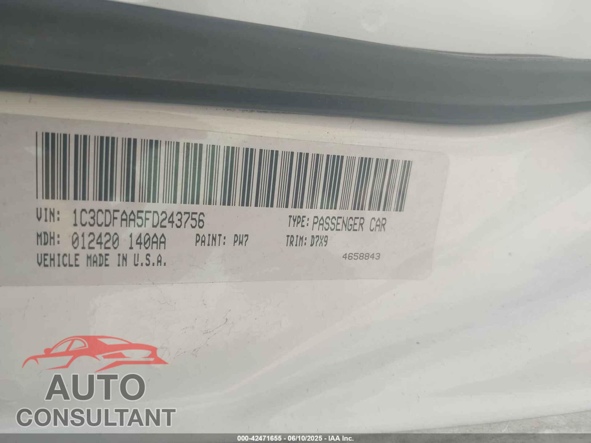 DODGE DART 2015 - 1C3CDFAA5FD243756