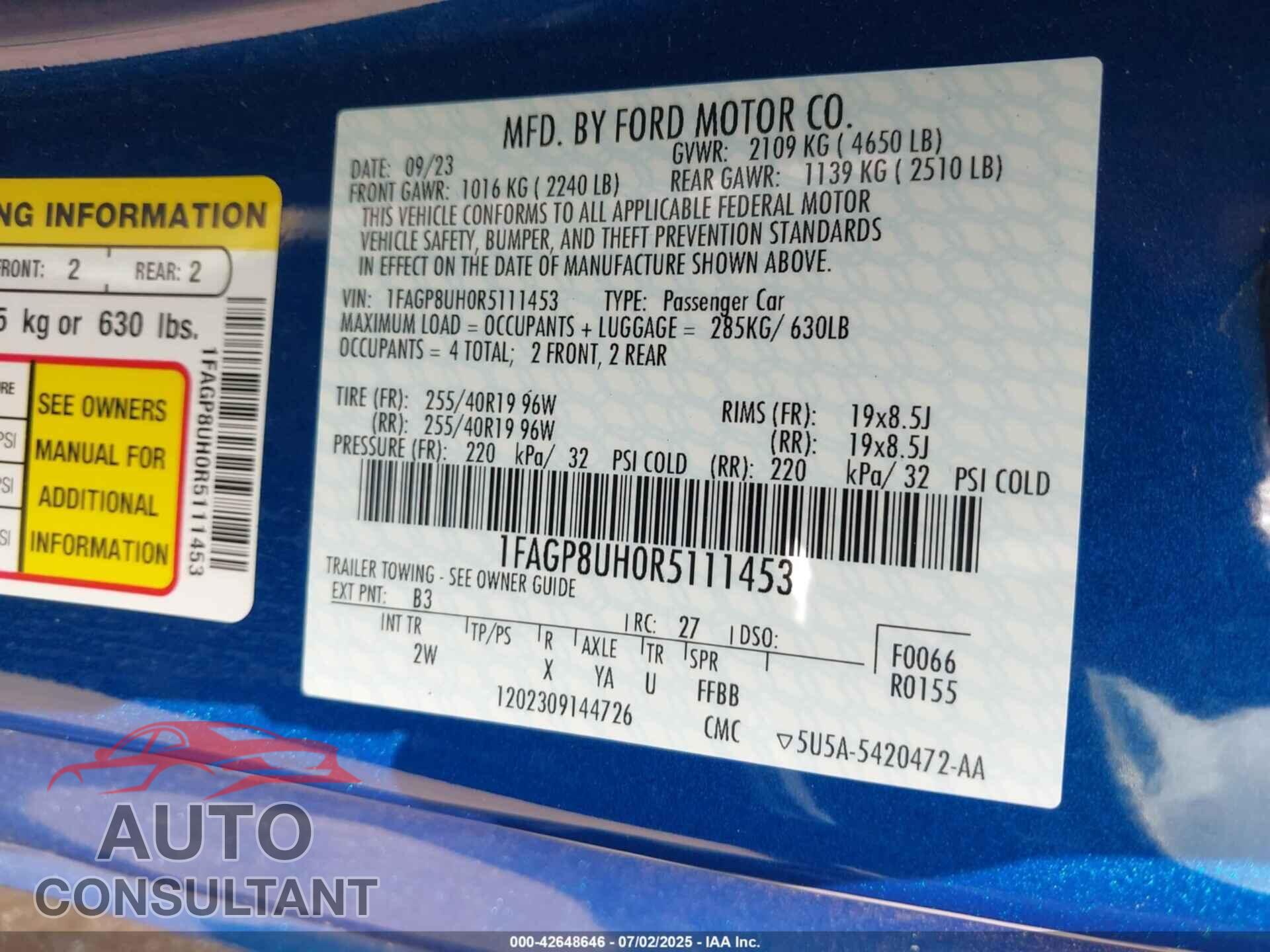 FORD MUSTANG 2024 - 1FAGP8UH0R5111453