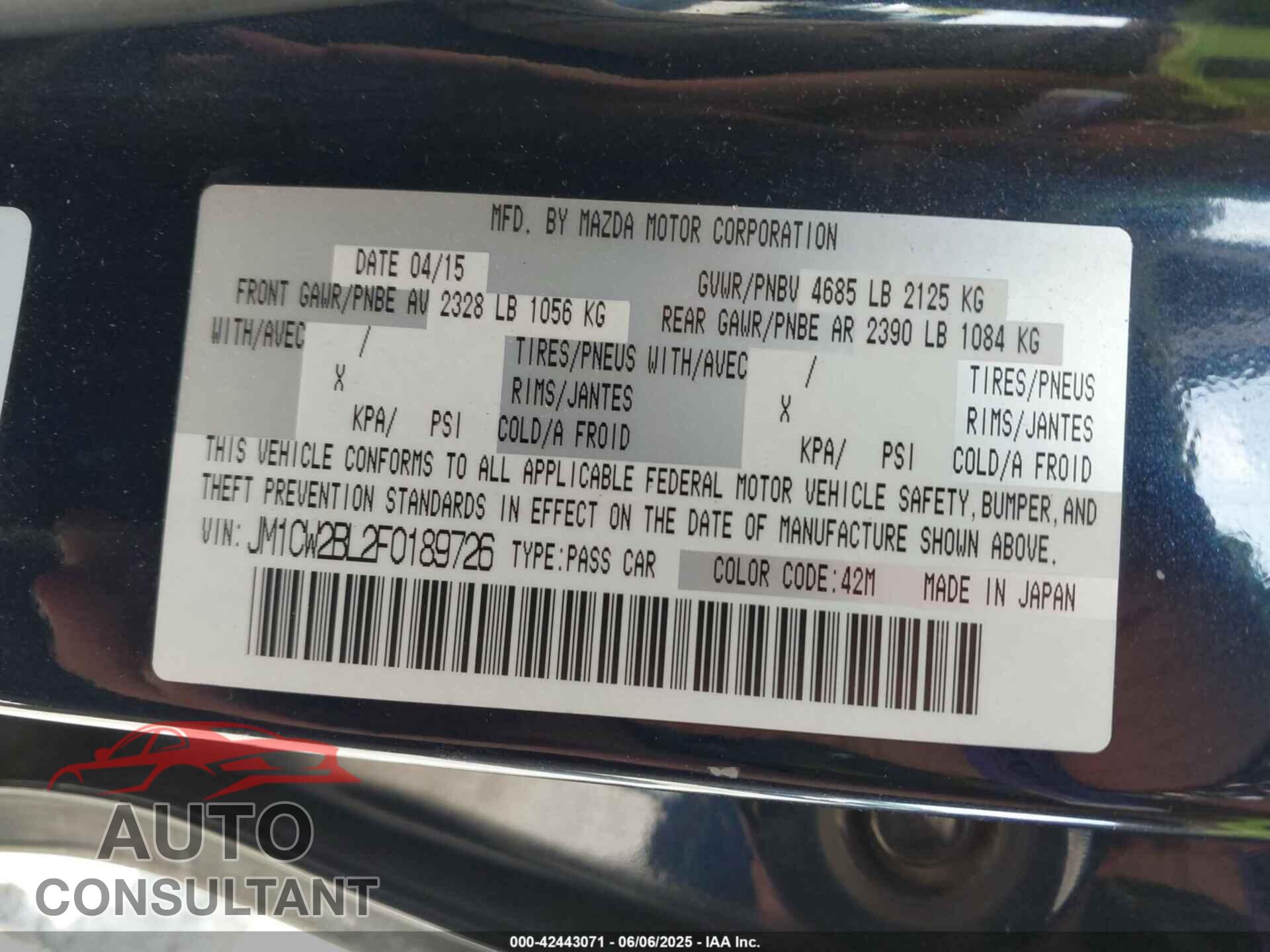 MAZDA MAZDA5 2015 - JM1CW2BL2F0189726