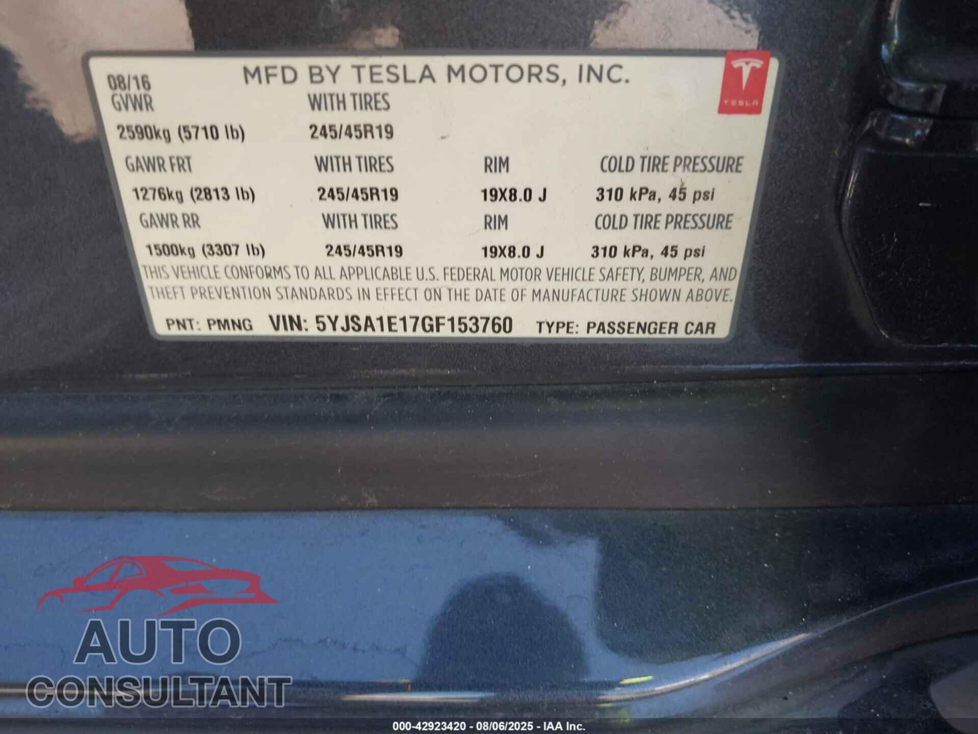 TESLA MODEL S 2016 - 5YJSA1E17GF153760