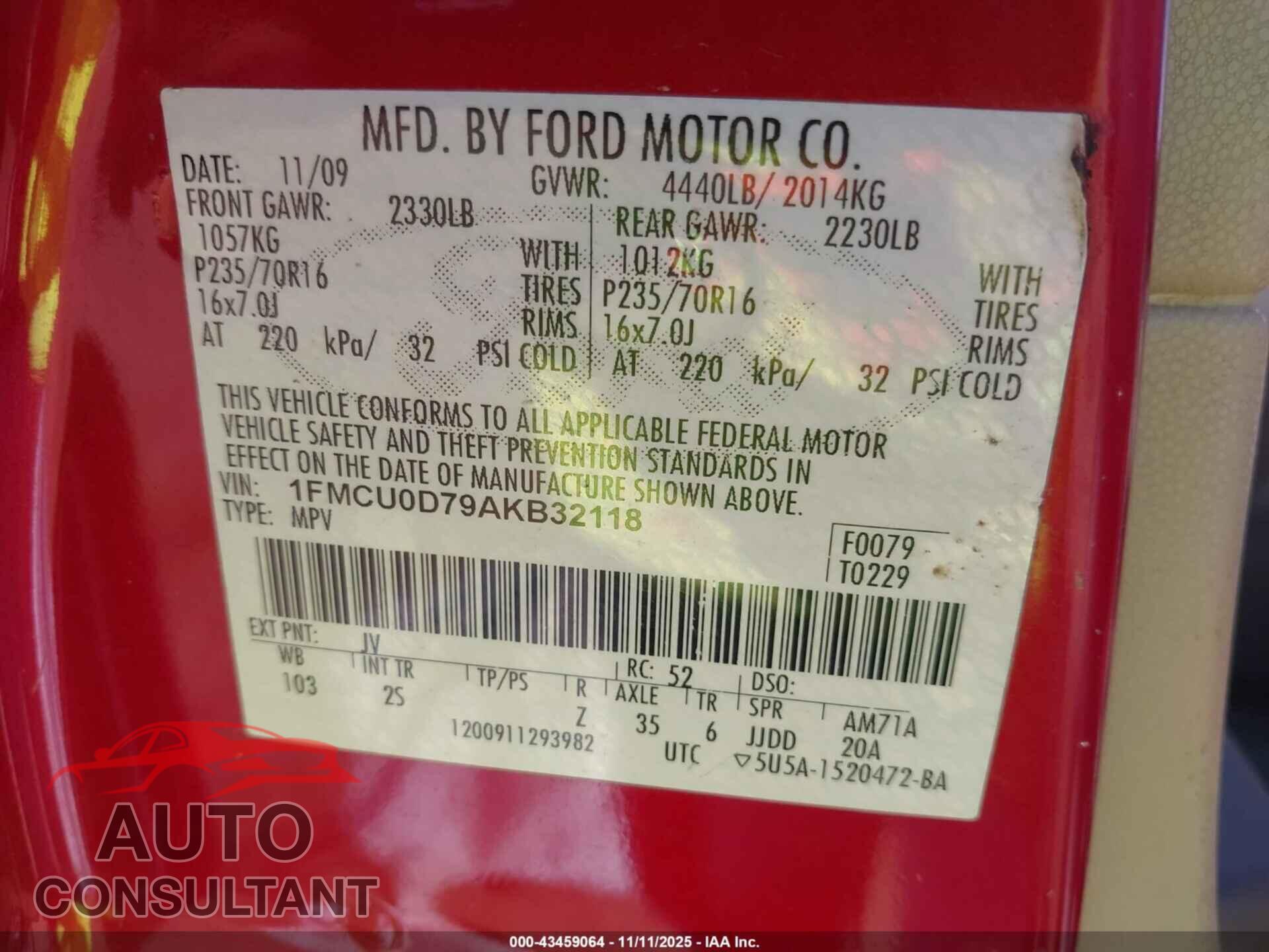 FORD ESCAPE 2010 - 1FMCU0D79AKB32118