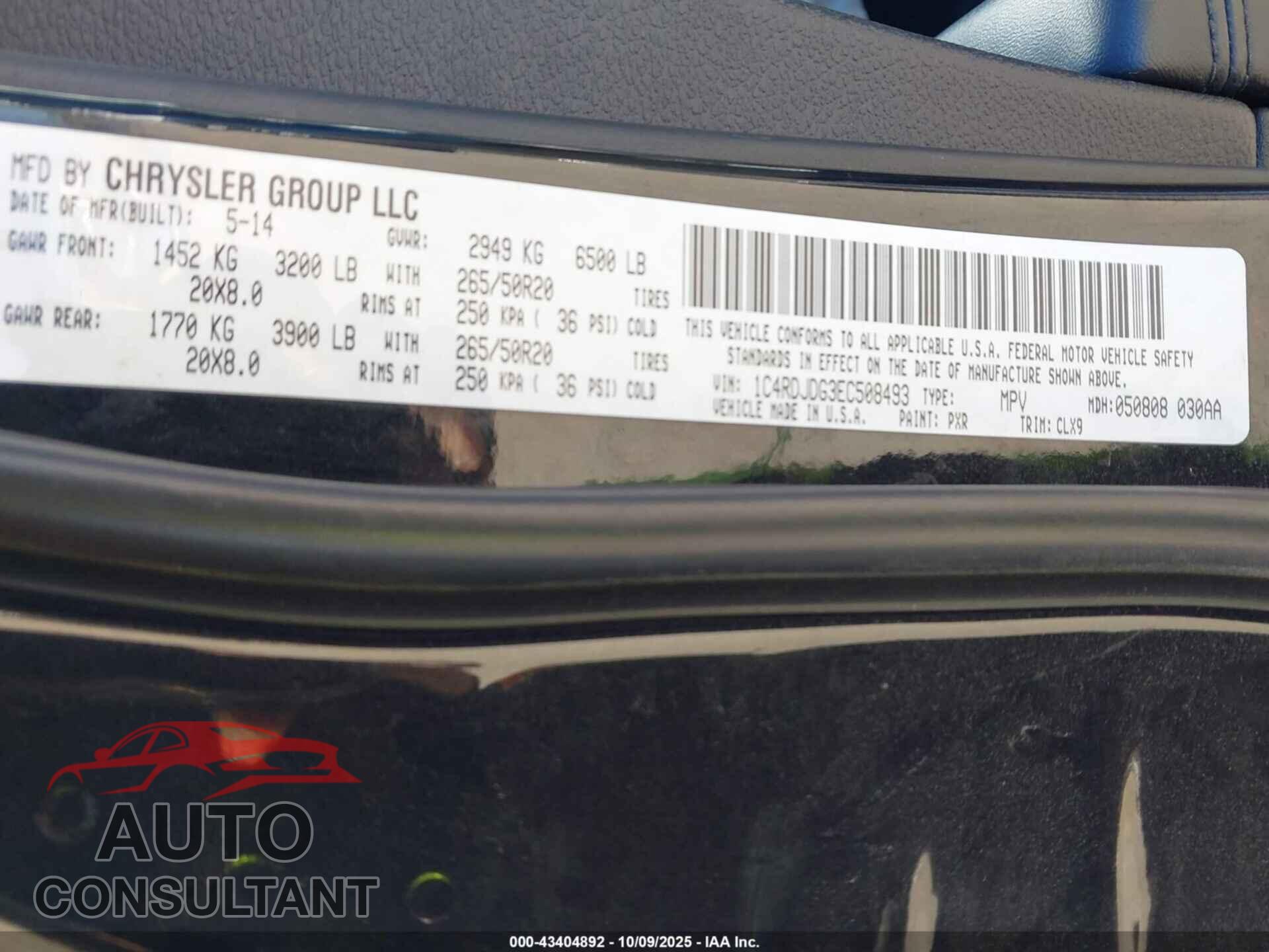 DODGE DURANGO 2014 - 1C4RDJDG3EC508493