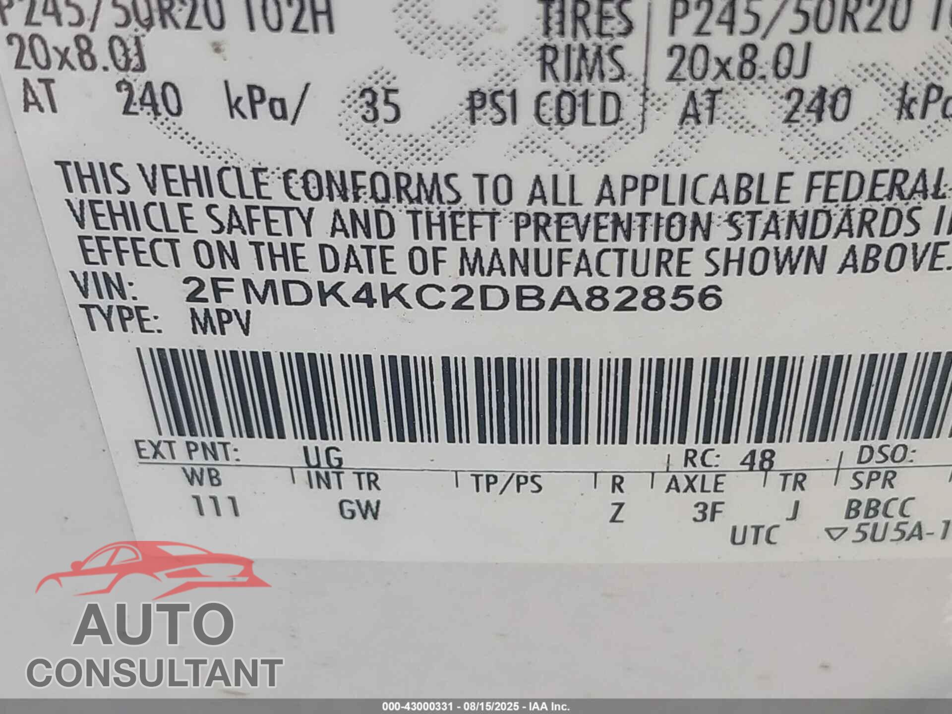 FORD EDGE 2013 - 2FMDK4KC2DBA82856