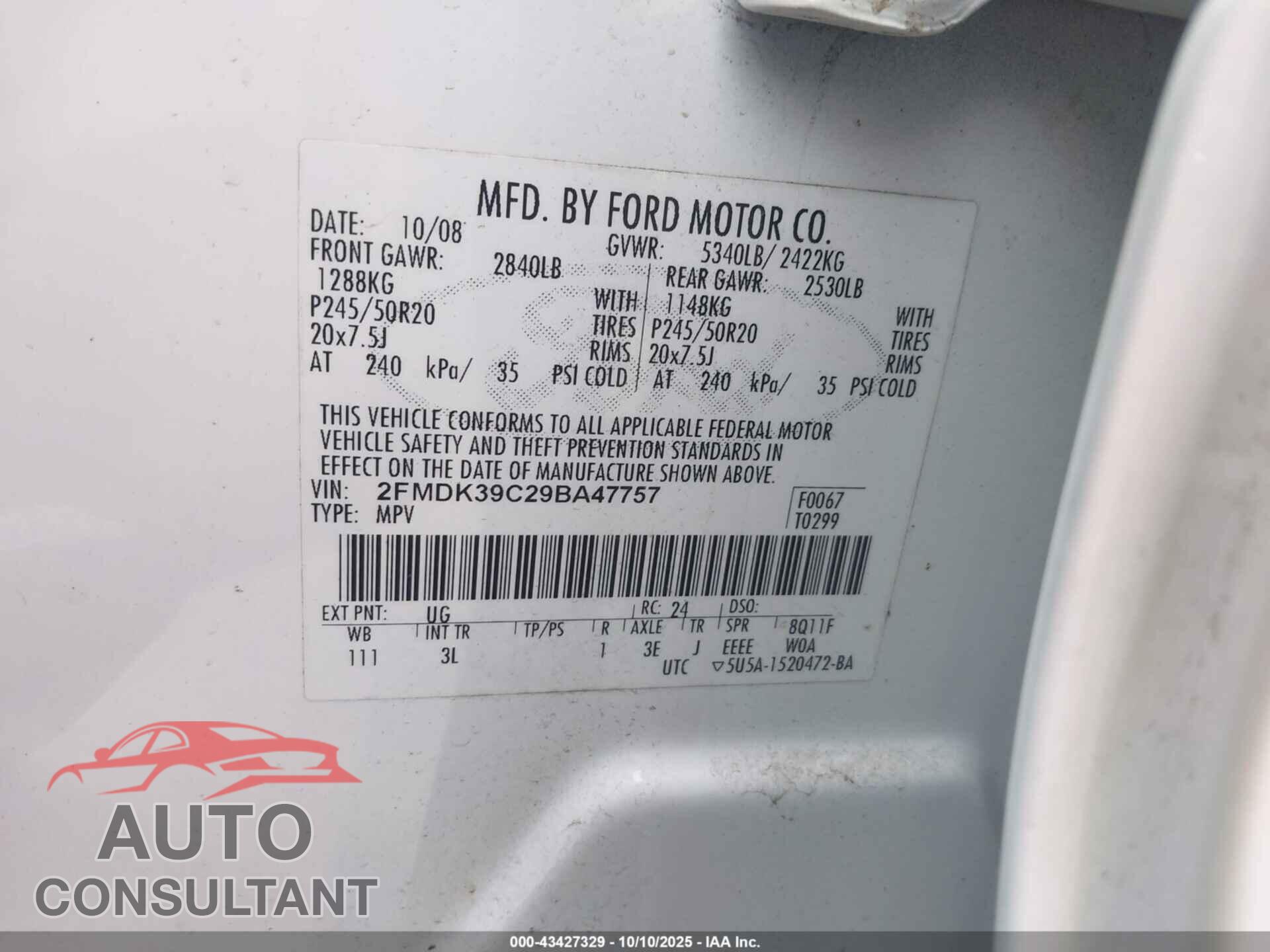 FORD EDGE 2009 - 2FMDK39C29BA47757