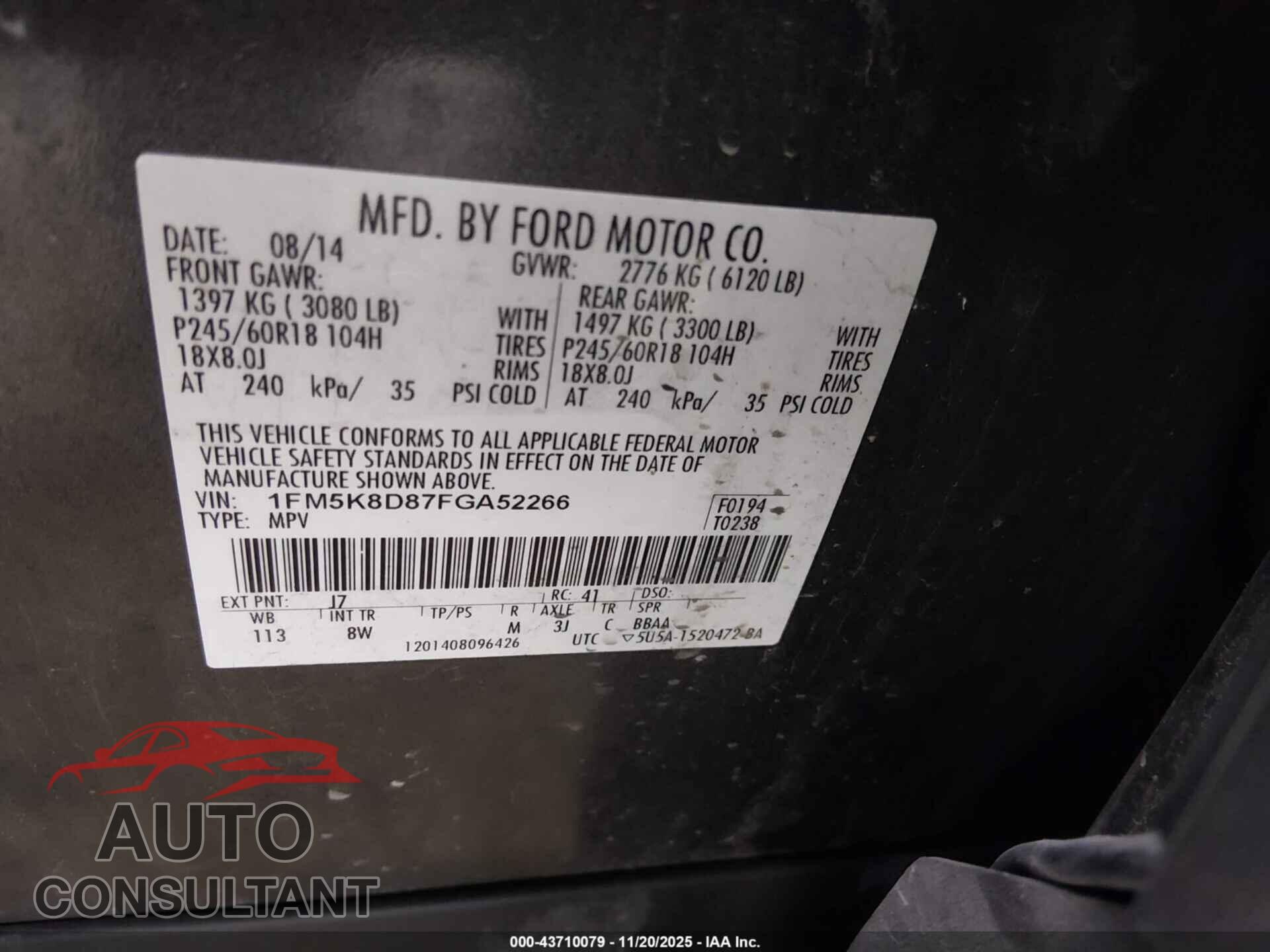 FORD EXPLORER 2015 - 1FM5K8D87FGA52266