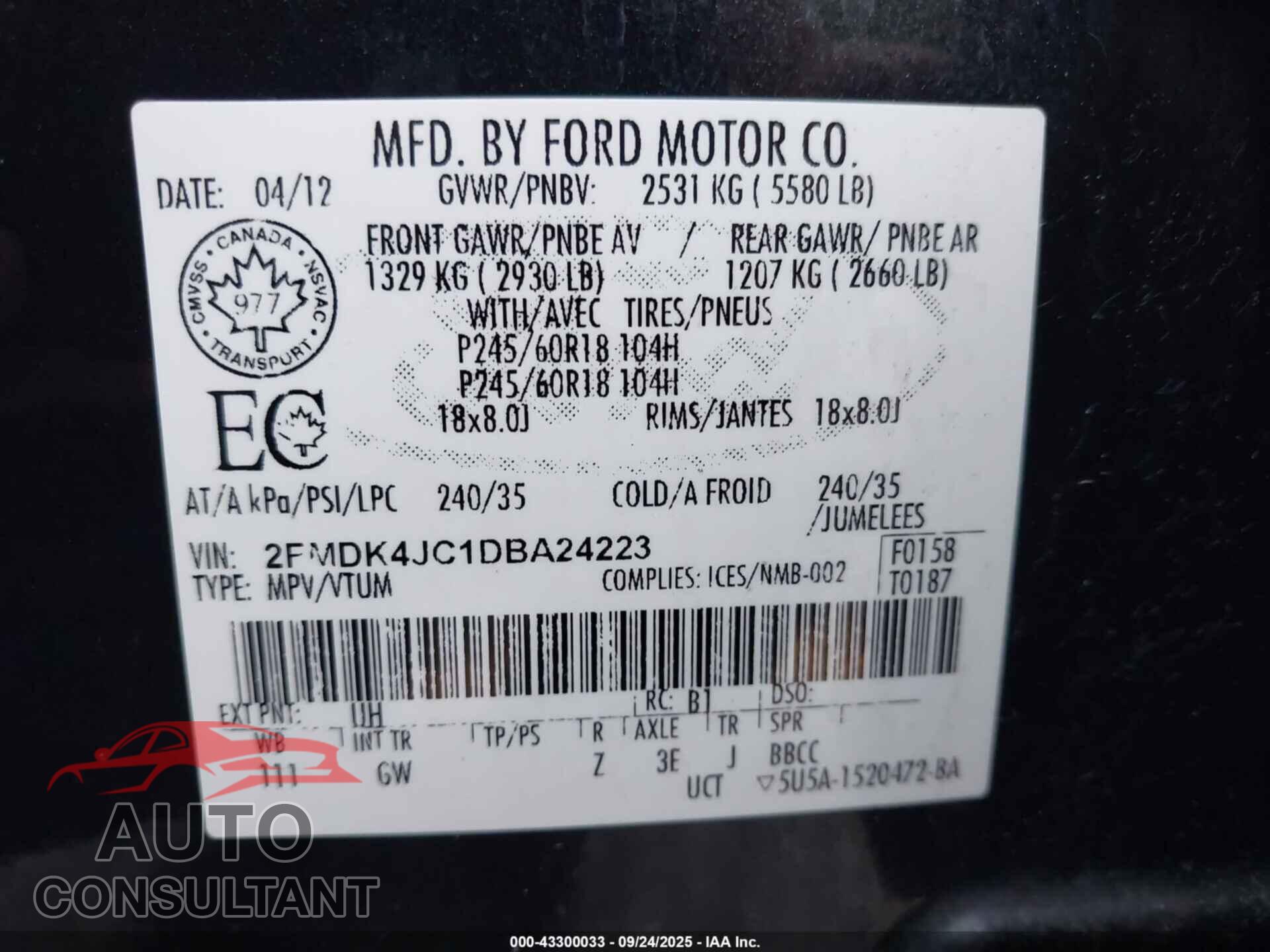 FORD EDGE 2013 - 2FMDK4JC1DBA24223