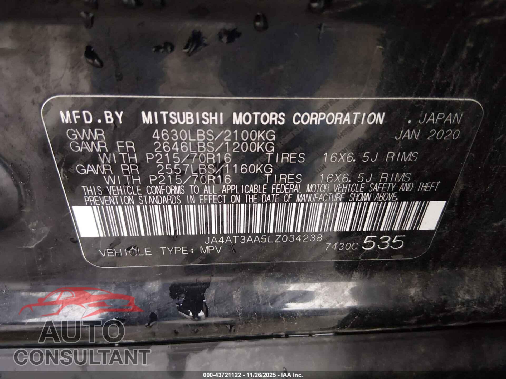 MITSUBISHI ECLIPSE CROSS 2020 - JA4AT3AA5LZ034238