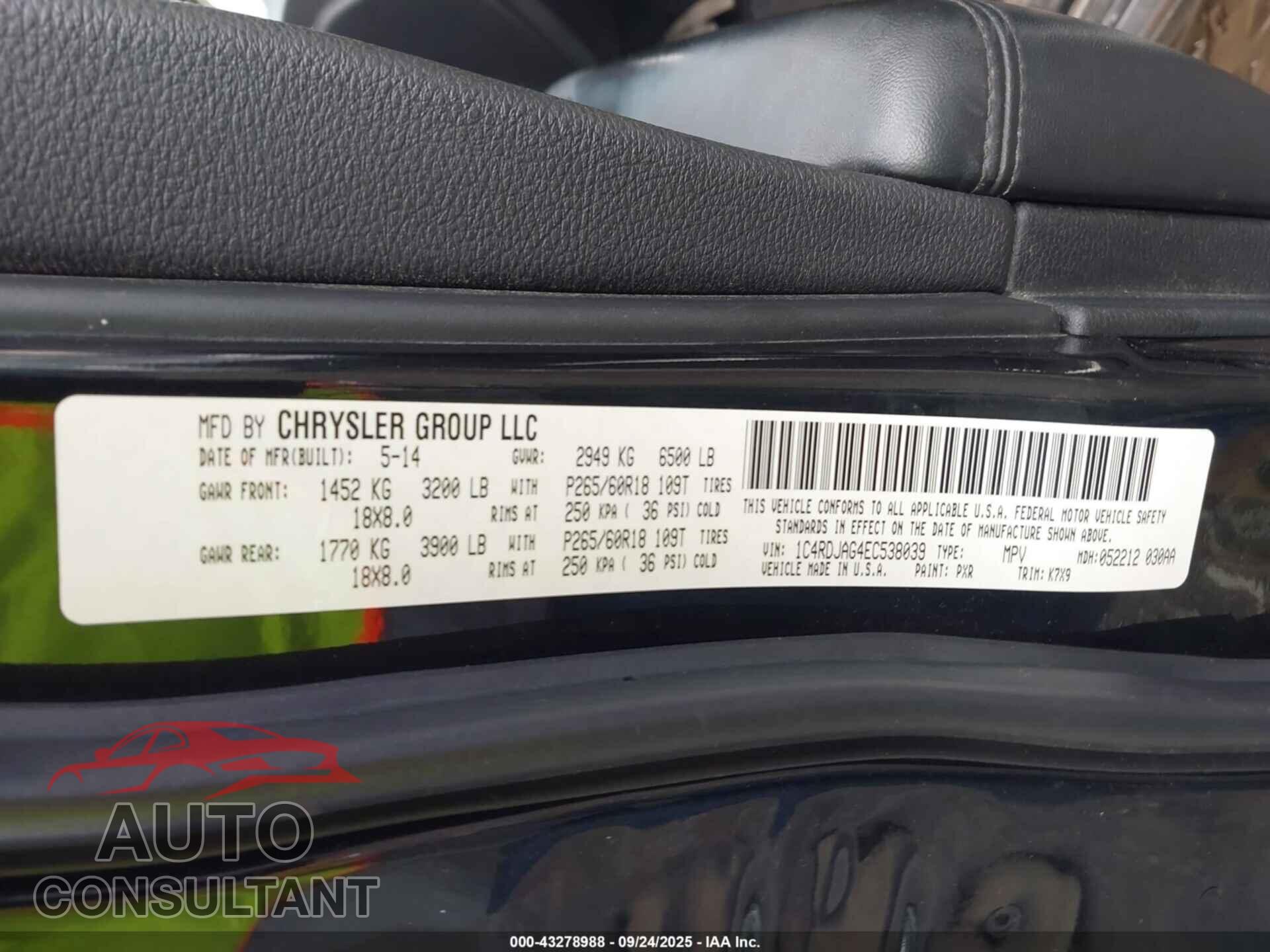 DODGE DURANGO 2014 - 1C4RDJAG4EC538039
