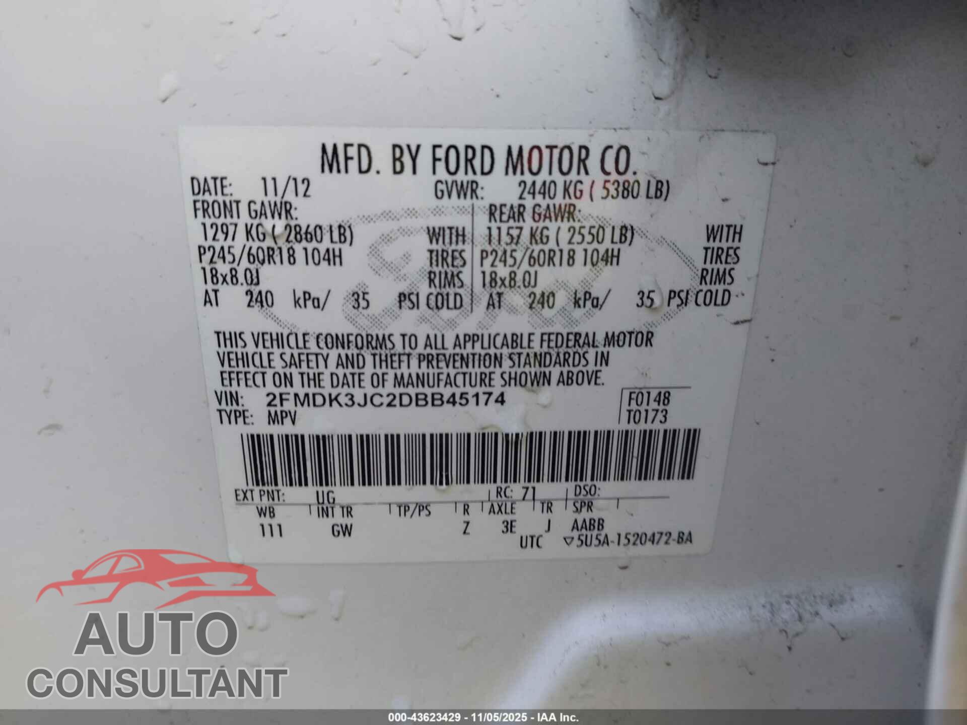FORD EDGE 2013 - 2FMDK3JC2DBB45174
