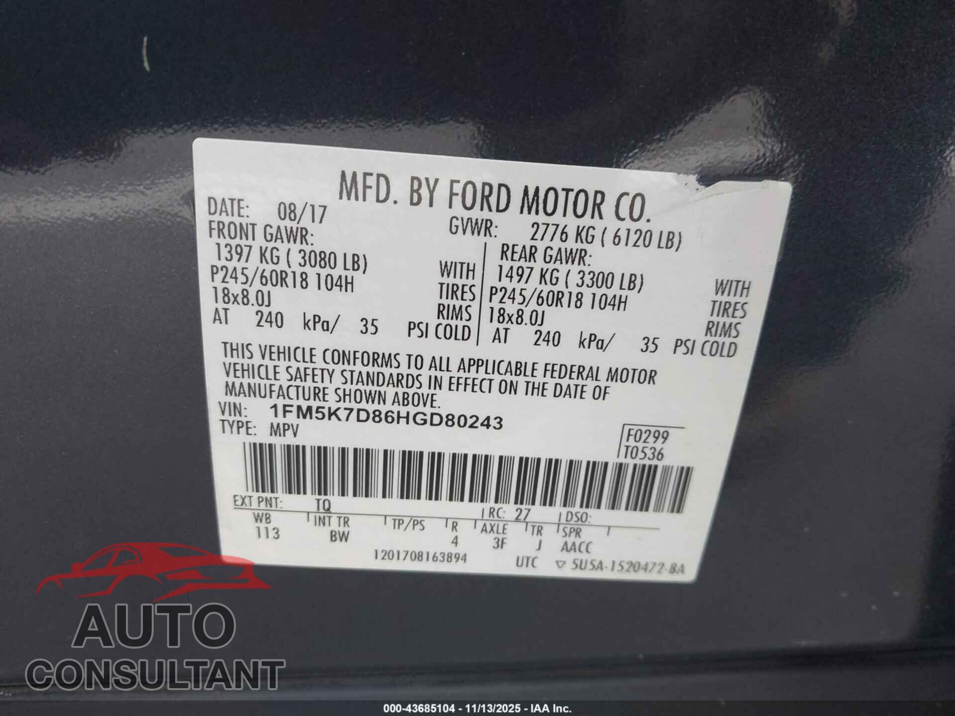 FORD EXPLORER 2017 - 1FM5K7D86HGD80243