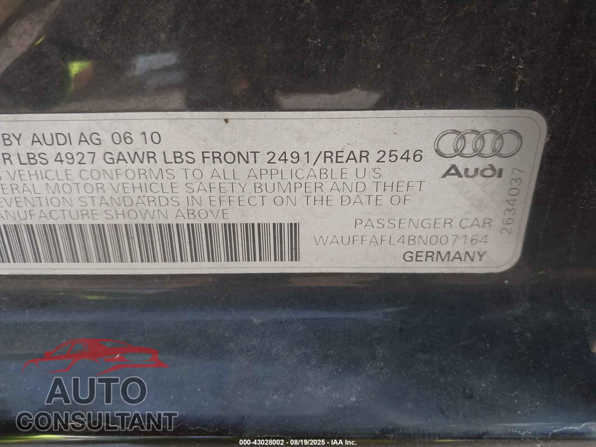 AUDI A4 2011 - WAUFFAFL4BN007164