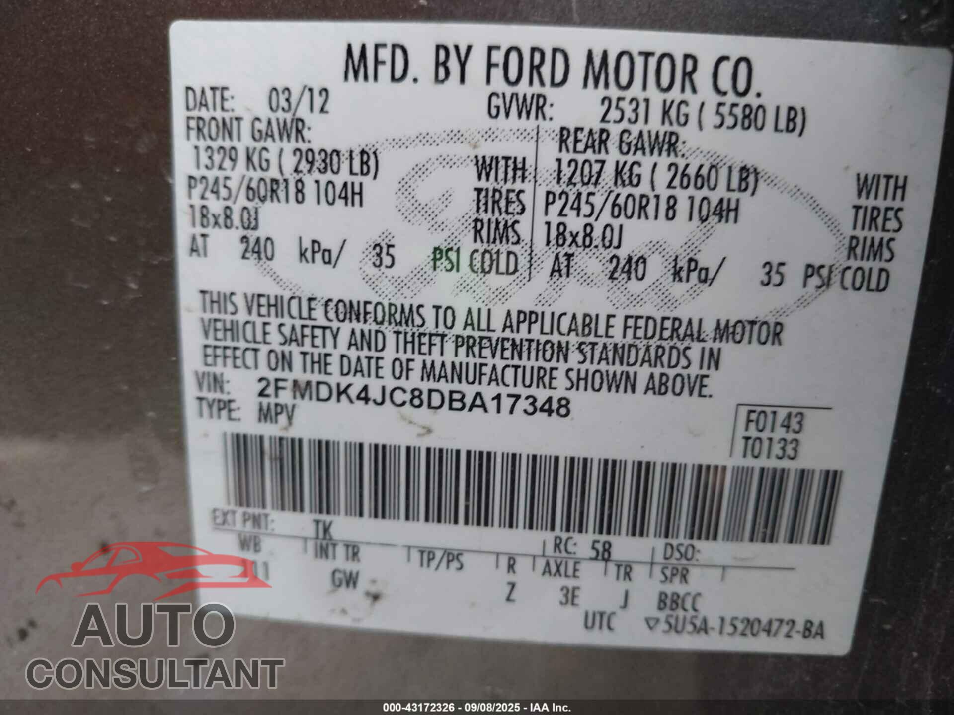 FORD EDGE 2013 - 2FMDK4JC8DBA17348